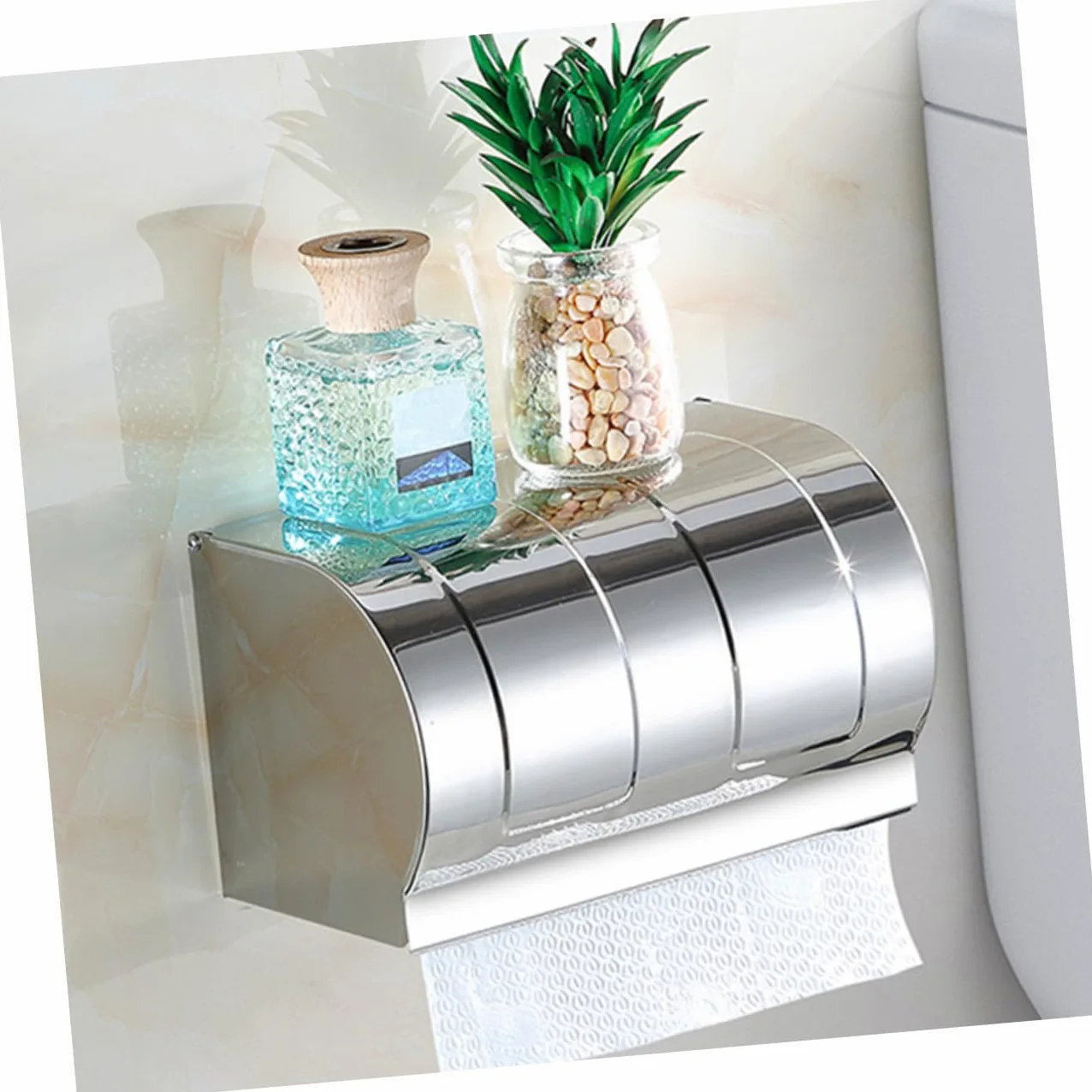 LIFKOME Portarotolo e Contenitore per Carta Igienica da Parete in Acciaio Inox Argento, senza Foratura, Facile da Lavare, per Bagno e Hotel