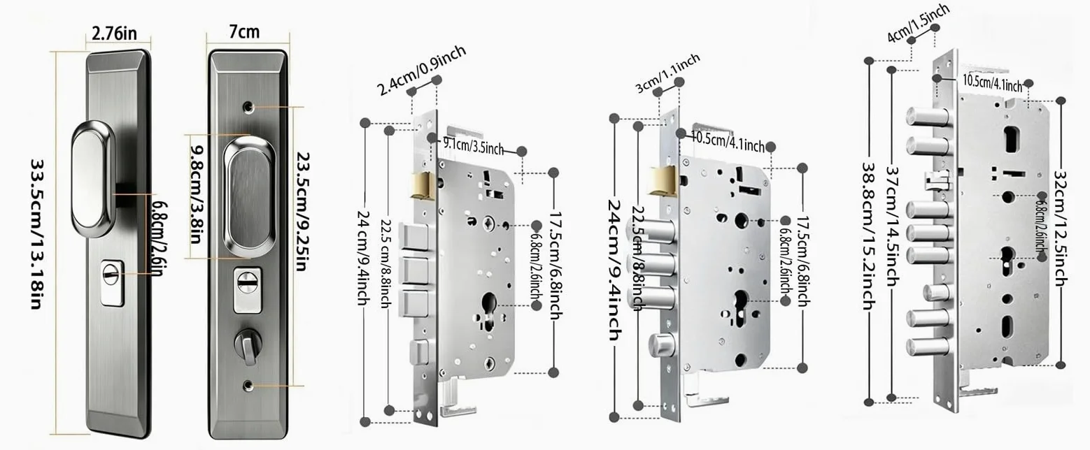 Serratura Antifurto di Alta qualità, Set di Maniglie di Sicurezza in Acciaio Inossidabile Rinforzato, Accessori per Porte D'Ingresso Domestiche(A+Inside Open)