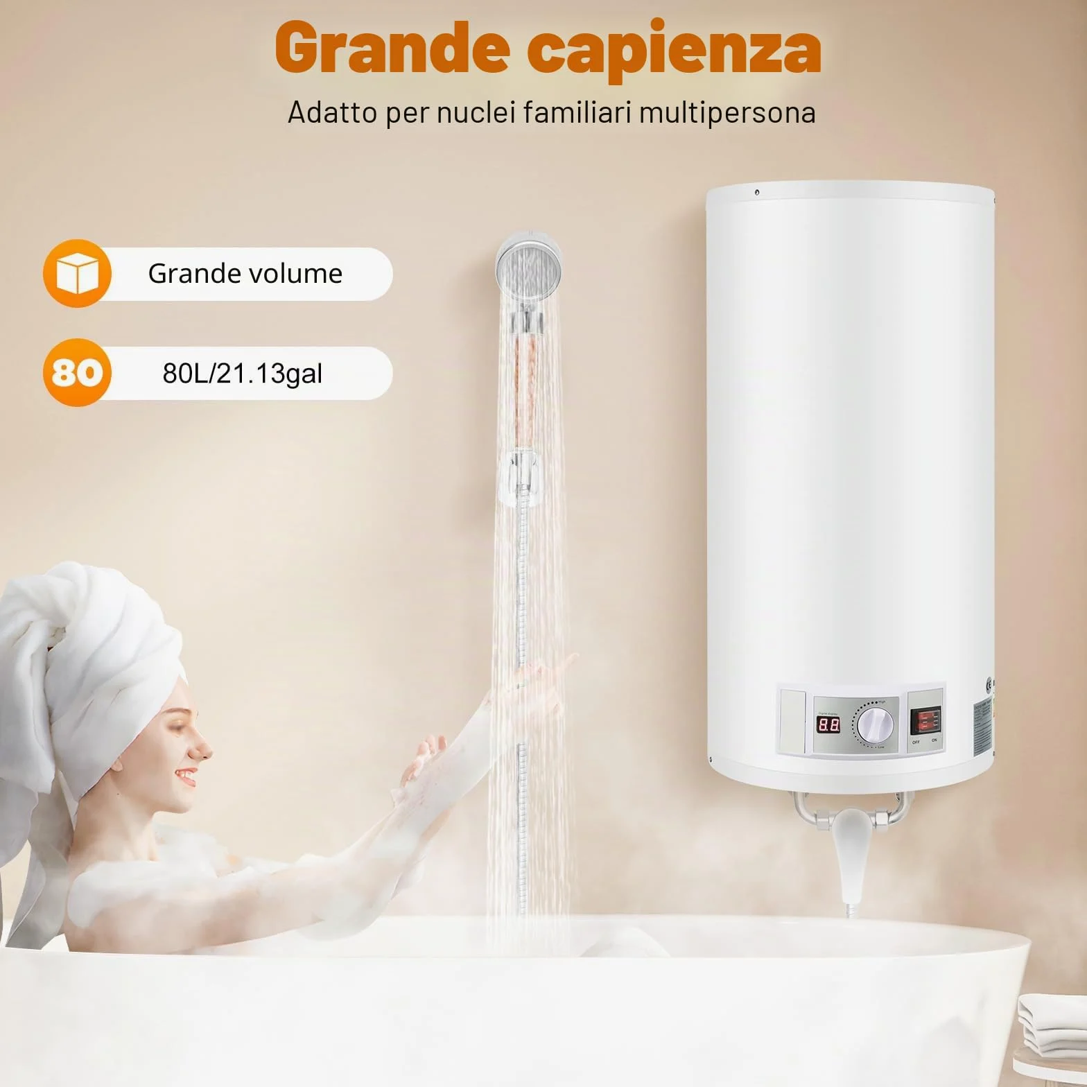 Scaldacqua elettrico, scaldabagno elettrico a risparmio energetico ad alta efficienza, scaldabagno intelligente, intervallo di temperatura 25-75 °C, adatto per cucine e bagni