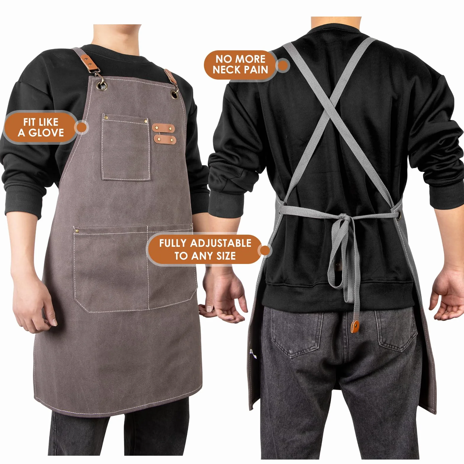 Grembiule da Lavoro Resistente con Tasche Multiple, Regolabile, per Carpenteria, Giardinaggio, Meccanica (Grigio Scuro)