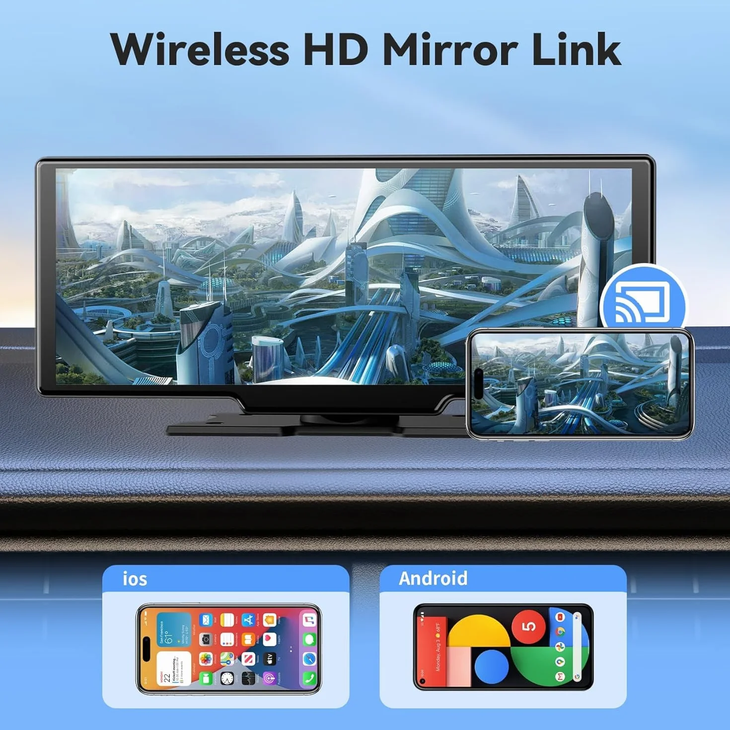 Carplay Display Android Auto Display da 10,26 pollici Wireless Android Auto Display per Auto Touch Screen con Dash Cam, Telecamera di retromarcia, Bluetooth,Siri,Bluetooth,FM, AUX,Mirror