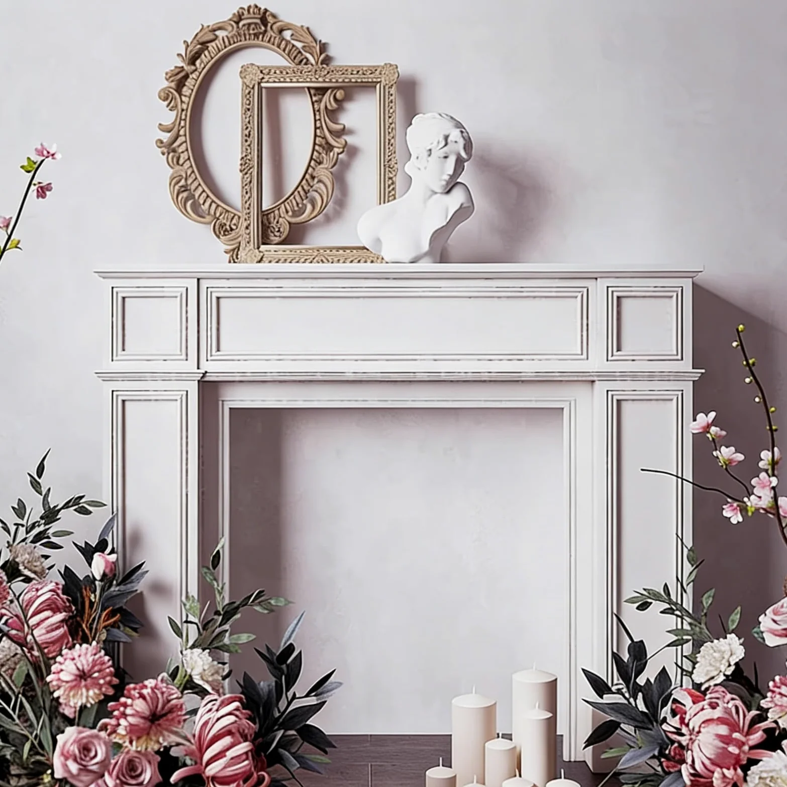 Al coperto Mensola decorativa con pannello rialzato for cornice del camino classico(Bianco,M)