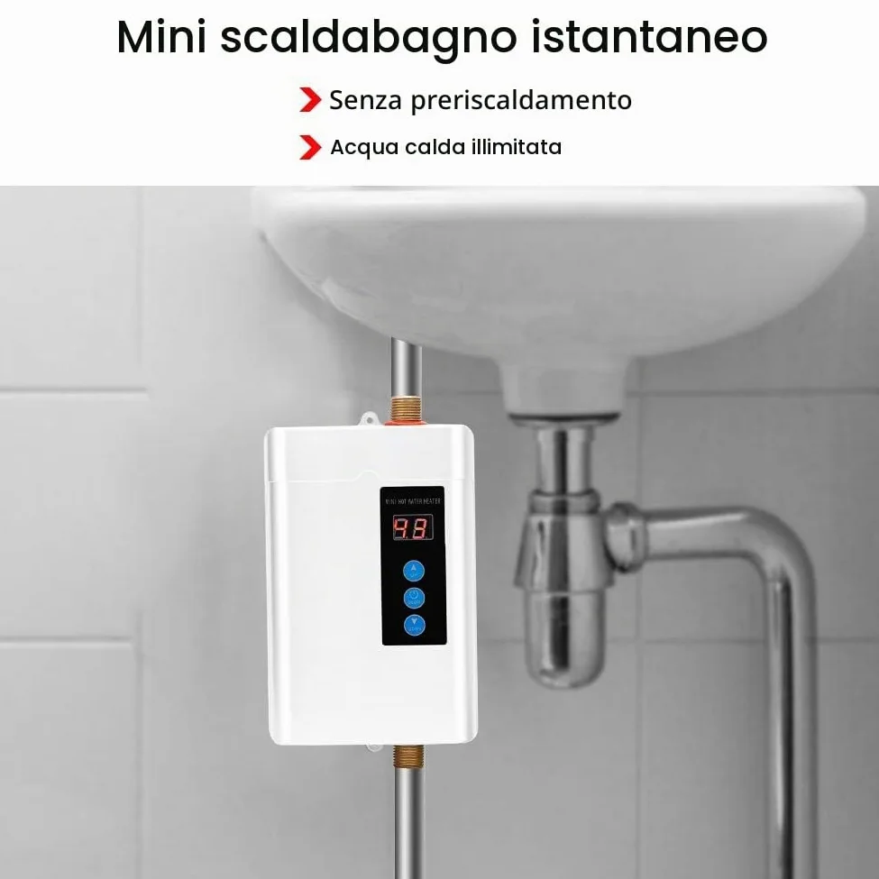 Focket Riscaldatore di Acqua Istantaneo, Mini Display LCD Touch-Screen Scaldabagno Elettrico Senza Serbatoio Riscaldatore di Acqua Calda per Uso Domestico con Funzione di Memoria(Bianco EU 4000W)