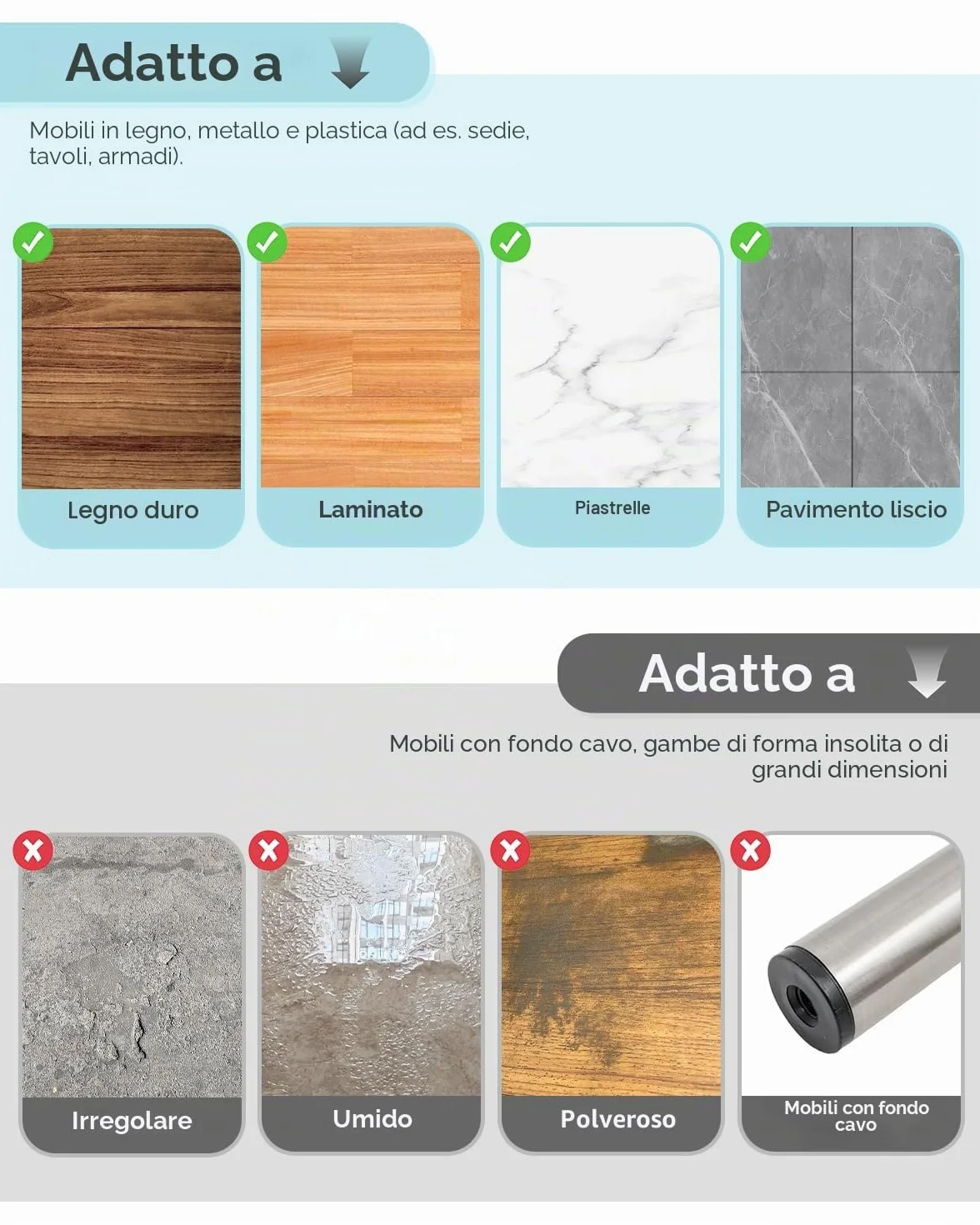 Feltro autoadesivo 8 pezzi 16x20cm 5mm protezione pavimenti sedie mobili nero