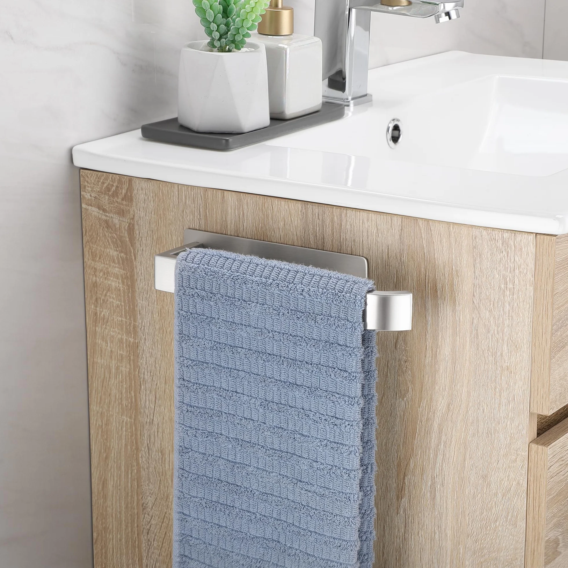Porta Asciugamani Bagno Adesivo in Acciaio Inox 304 22CM Senza Foratura Spazzolato Argento