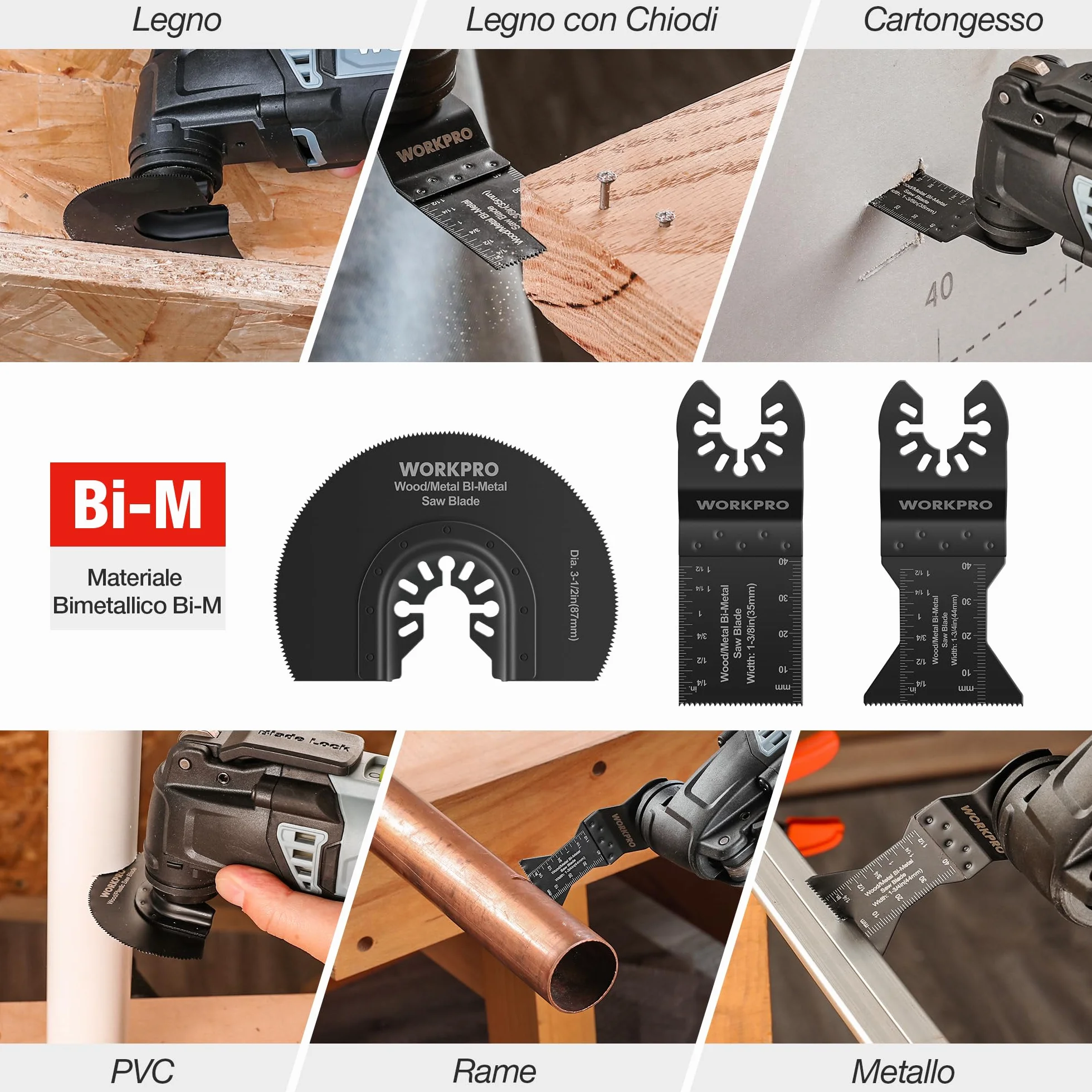WORKPRO Lame Utensile Multifunzione 10 Pezzi, Lame Utensile Oscillanti Bi-Metallo Materiale, Accessori Oscillanti per Metallo Legno Plastica Cartongesso, Compatibile con la Maggior Parte delle Marche