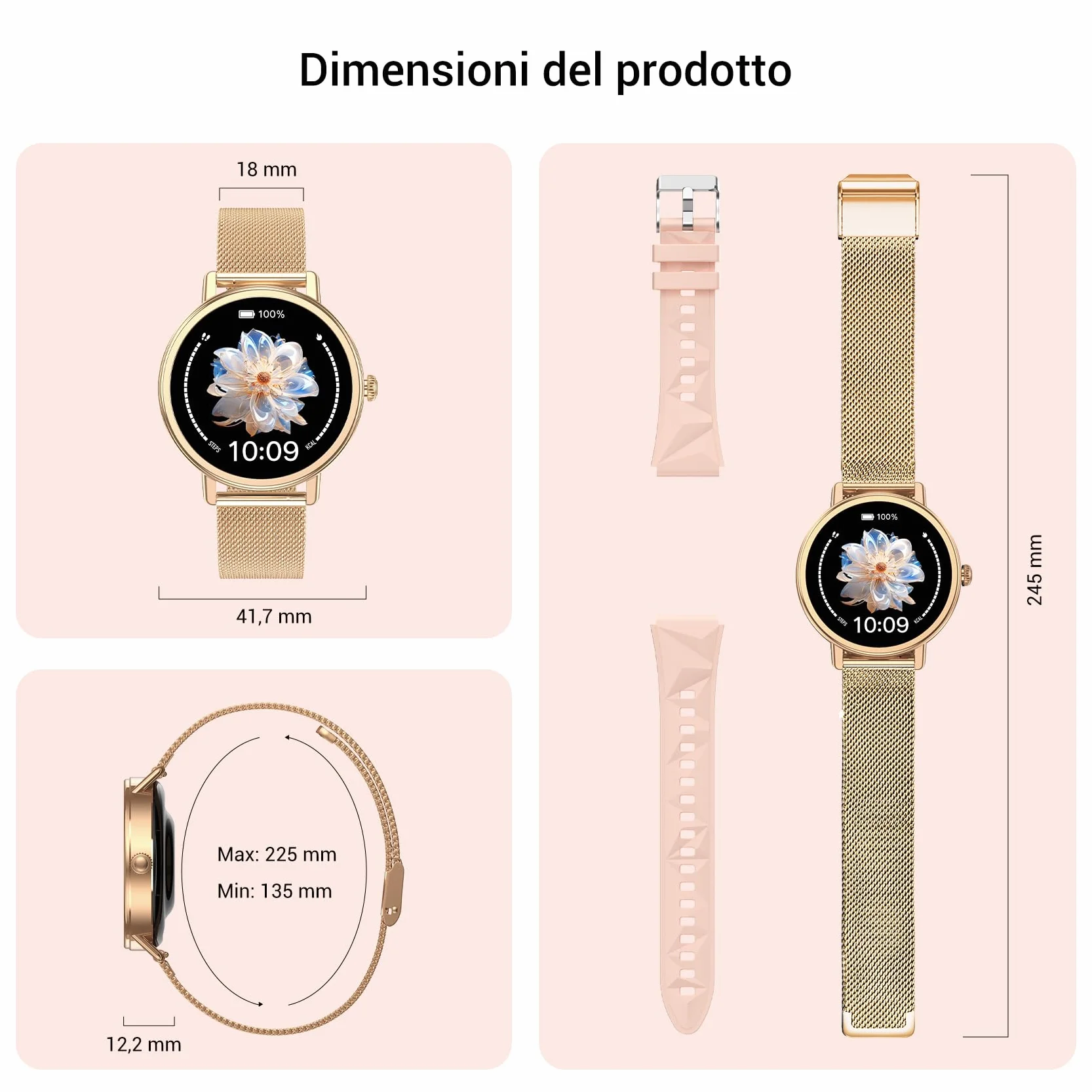 Blackview Smartwatch Donna, Effettua e Rispondi alle Chiamate, Orologio Smartwatch Fitness con 1.26' HD 112+ Sportive/SpO2/Monitoraggio del Sonno/Cardiofrequenzimetro per Android IOS