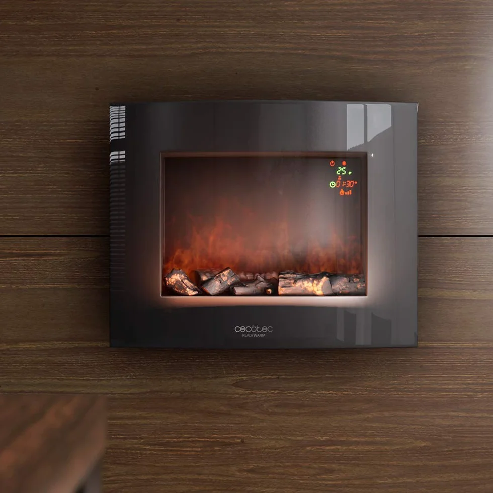 Cecotec Cheminée électrique Ready Warm 2200 Curved Flames 2000W 22" 20m² Télécommande Panneau curve verre trempé