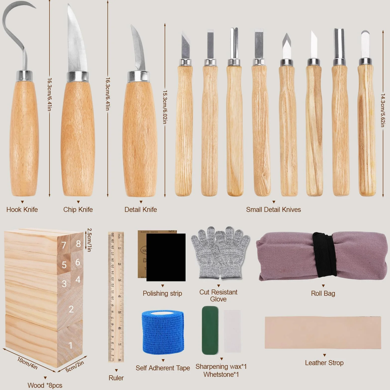 Kit Intaglio Legno 28 Pcs,Strumenti per Intaglio del Legno con Coltelli da Intaglio,Scalpelli,Blocchi di Legno e Guanti,Set di Coltelli da Intaglio per Principianti,Hobbisti e Regalo Creativo