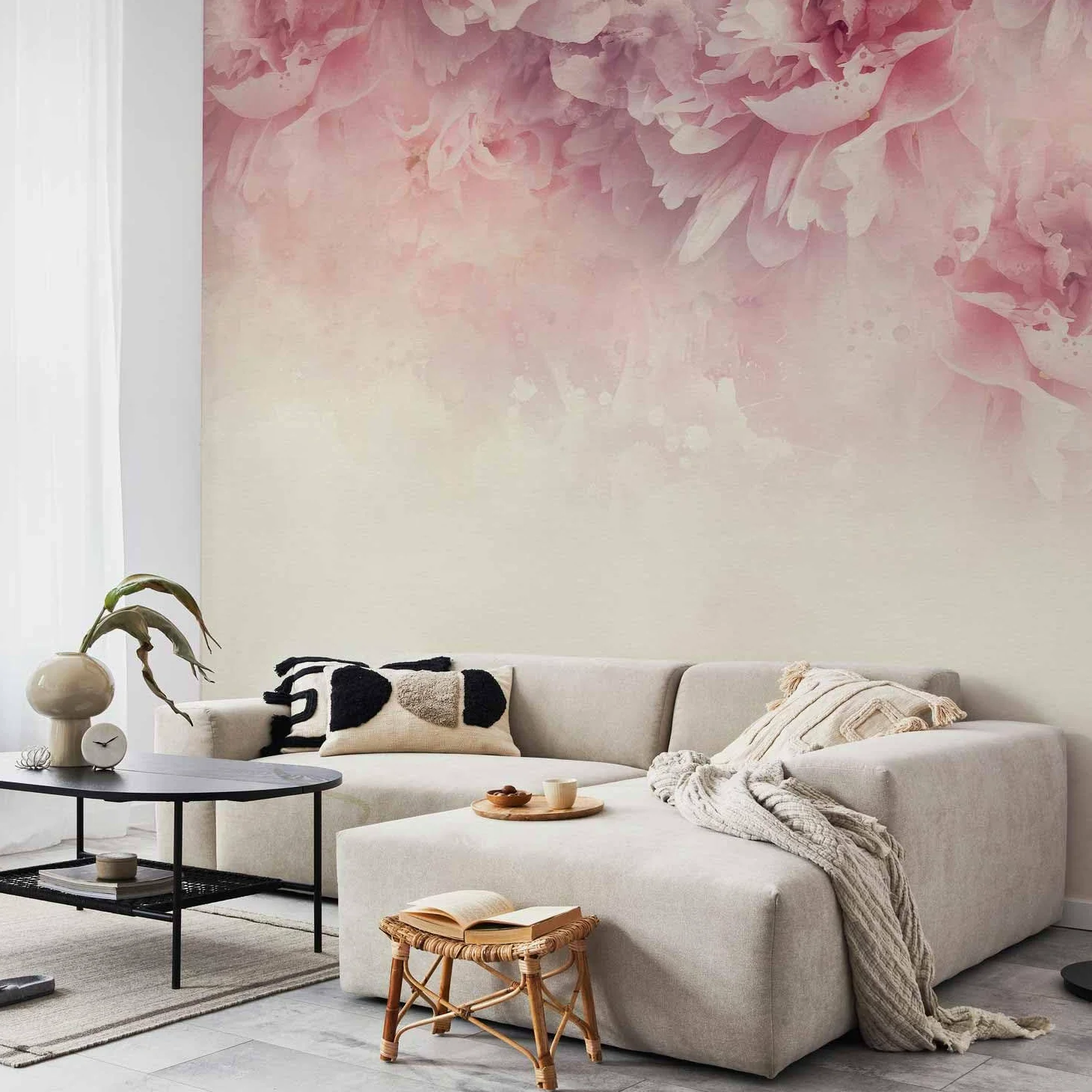 murando - Carta da Parati Moderna per Cameretta, Floreale, 350x256 cm | Fotomurali in TNT, Poster Giganti da Parete, Fotomurale, Natura, Pianta Rose Beige, Decorazione da Muro, Produzione Europea