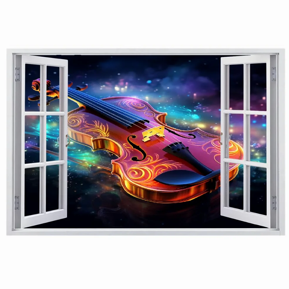 Decalcomanie da muro Art 3D Fracassato Chitarra Adesivi murali removibili Arte Astratta Carta da parati Camera da letto autoadesivo per ragazze Camera da letto Nursery Home Decor Gift