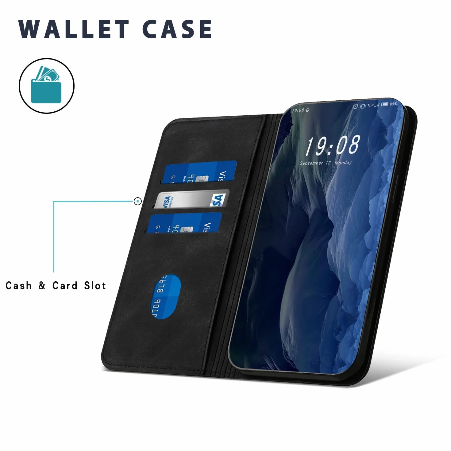 Cover per Samsung Galaxy S22, Flip Custodia Pelle PU con [Slot Cart] [Supporto Stand] [Magnetica], Cover a Libro Portafoglio per Samsung Galaxy S22 (Nero)