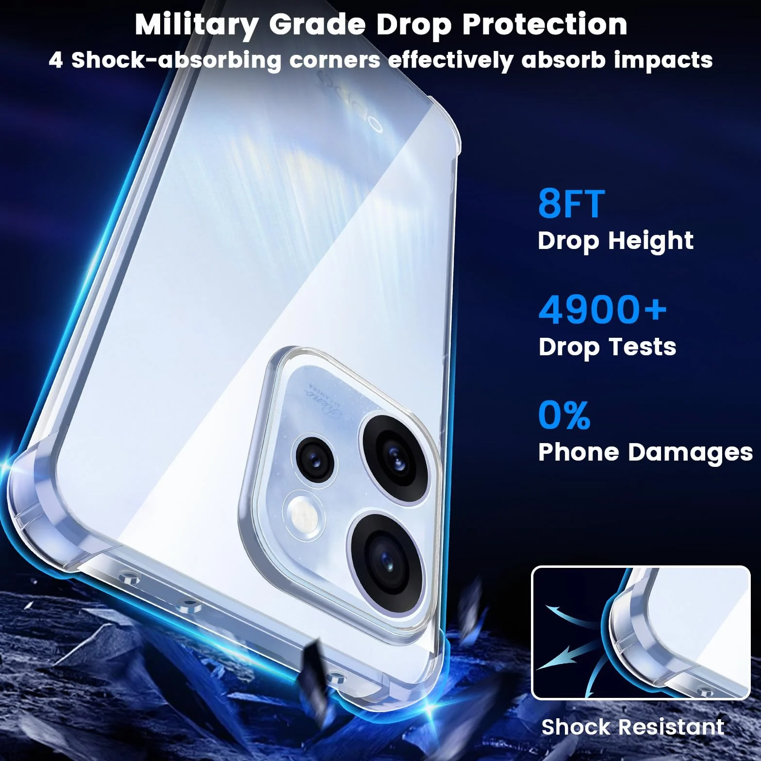 Yohii Cover per Oppo Reno15 F/Reno 15 FS 5G (No per Reno15) con 2 Pezzi Vetro Temperato, [Protezione Fotocamera] Custodia Antiurto Chiaro, TPU Morbido Antigraffio Anti Ingiallimento Case, Trasparente