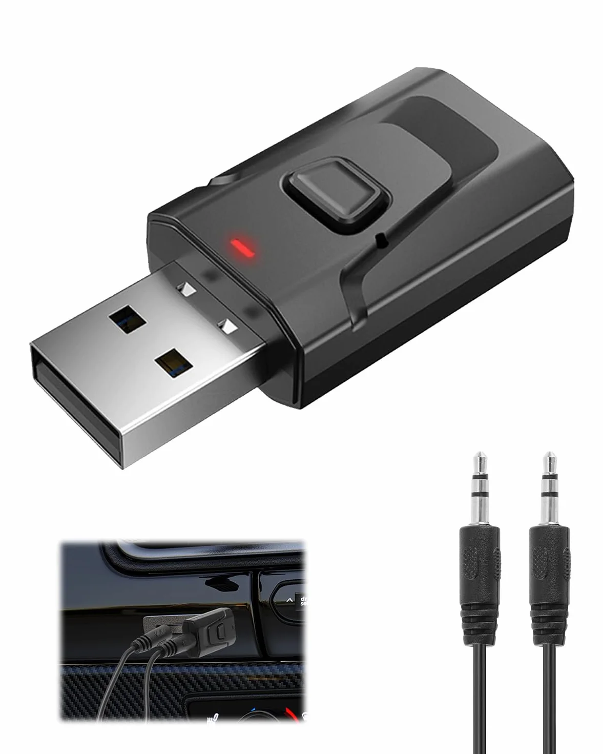 Adattatore USB Bluetooth 2 in 1 per TV, PC, Auto, Cuffie, Altoparlanti e Stereo – Trasmettitore e Ricevitore Bluetooth 5.0 Mini Chiavetta Audio, Jack 3.5mm, Senza Batterie, Porta USB