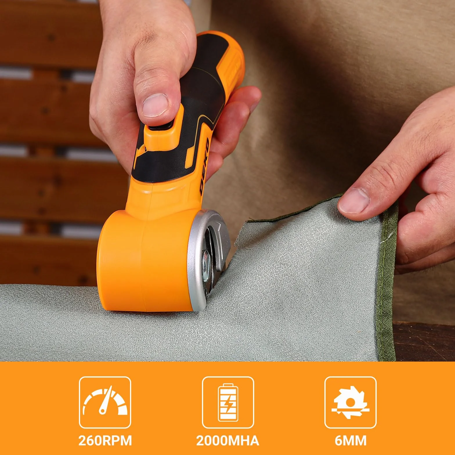 DEKOPRO 3.7V Taglierina Elettrica Cordless Multifunzione Cesoie per Cartone Tessuti Pelle Tappeti Plastica Giallo