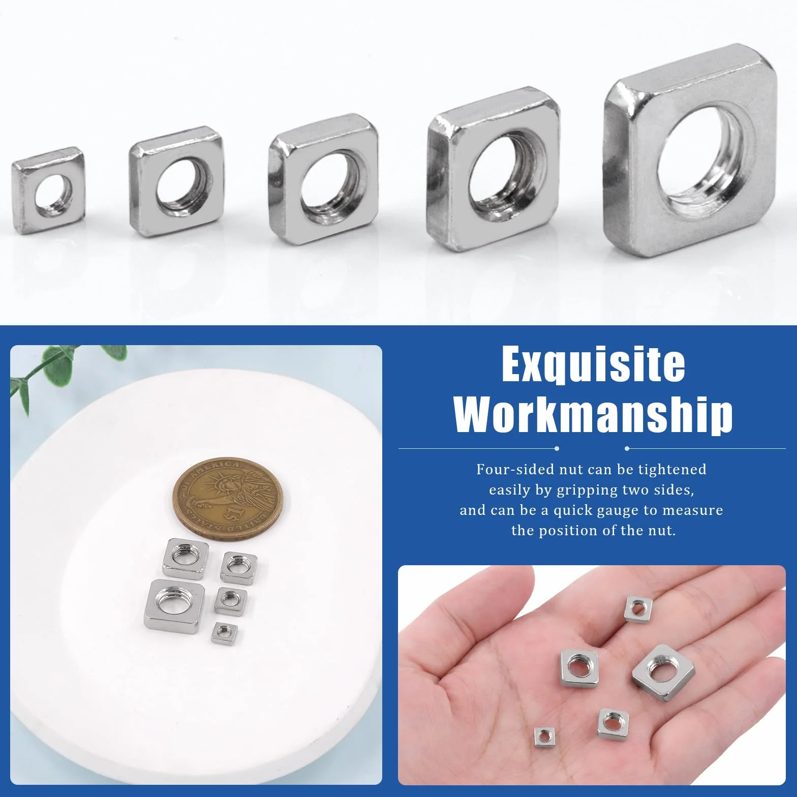 Set di 90 dadi quadrati in acciaio al carbonio e inox M3 M4 M5 M6 M8 kit assortimento
