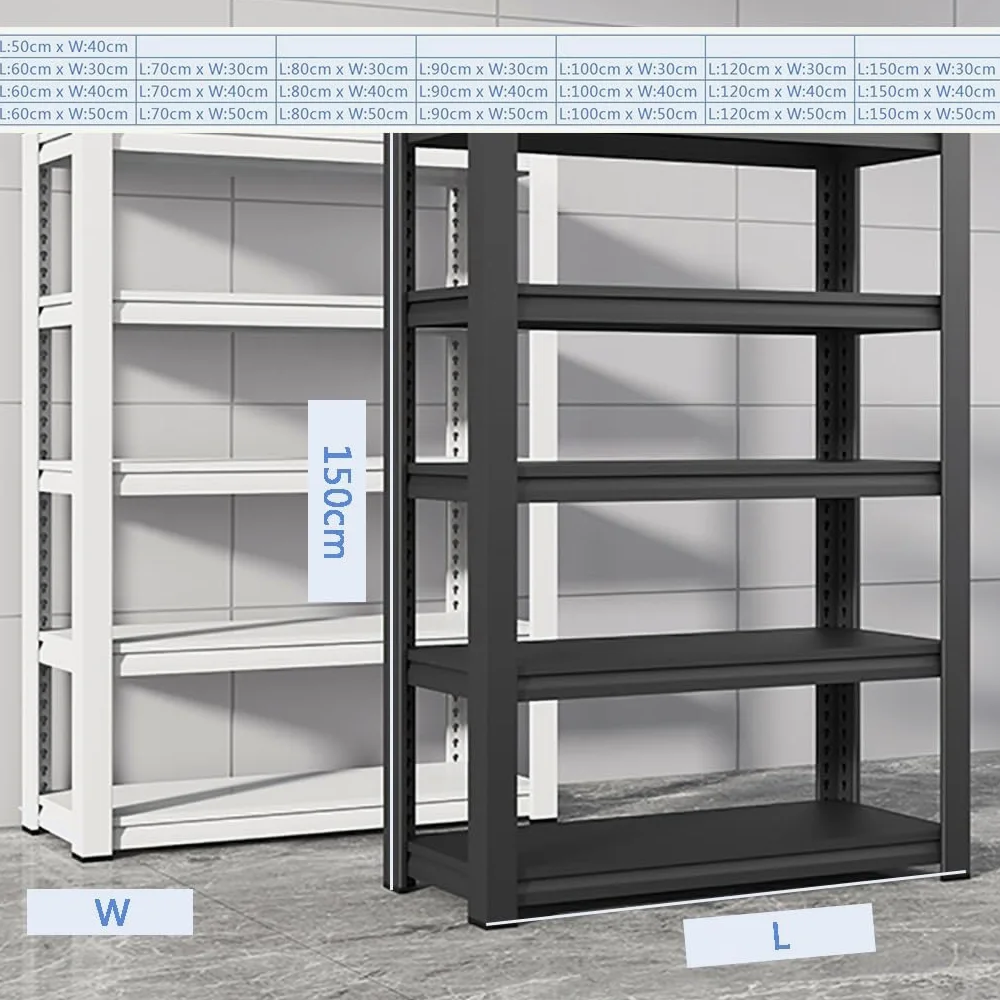 Scaffale da cucina in metallo a 5 ripiani, staccabile, resistente, nero, 60 x 40 x 150 cm, ideale per cucina, garage o ufficio