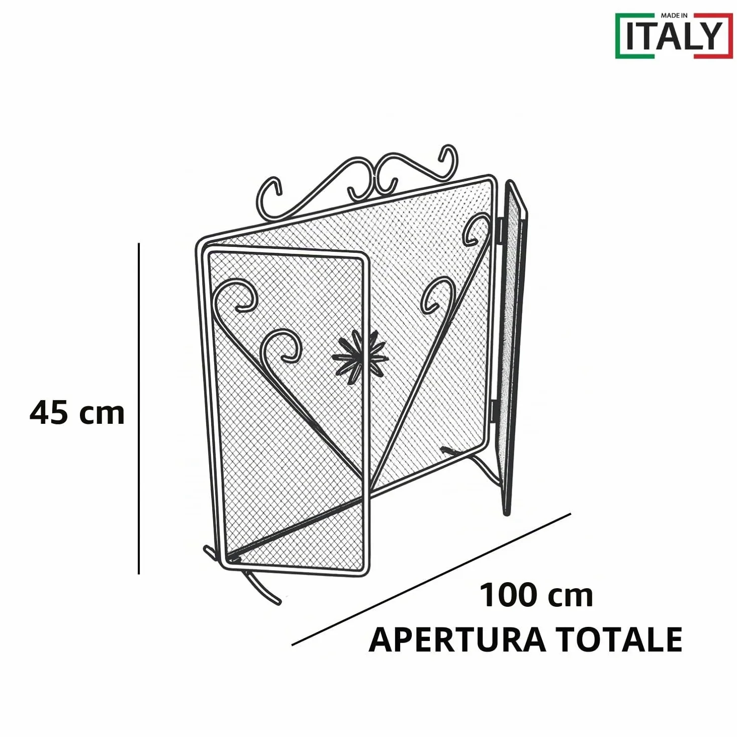 MOHOME Parascintille per Camino Angolare Nero Ferro Battuto Design Floreale 45 x 100 cm Cuore Griglia Paraschizzi Made in Italy Caminetto Parafuoco Protezione per Stufa Caminetti Accessori per Camino