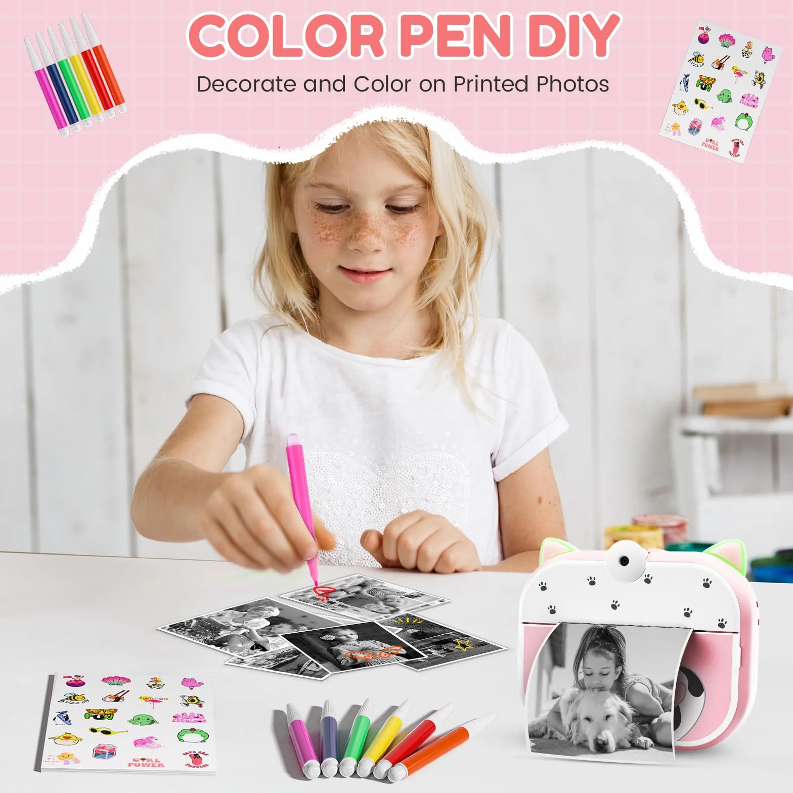 Macchina Fotografica Bambini Istantanea, Potuem 2.4 Pollici Digitale Fotocamera Bambini con Zoom 20X, Lente Ruotabile a 180°, 48MP/1080P Fotocamera Istantanea per Bambini, Regalo di Compleanno