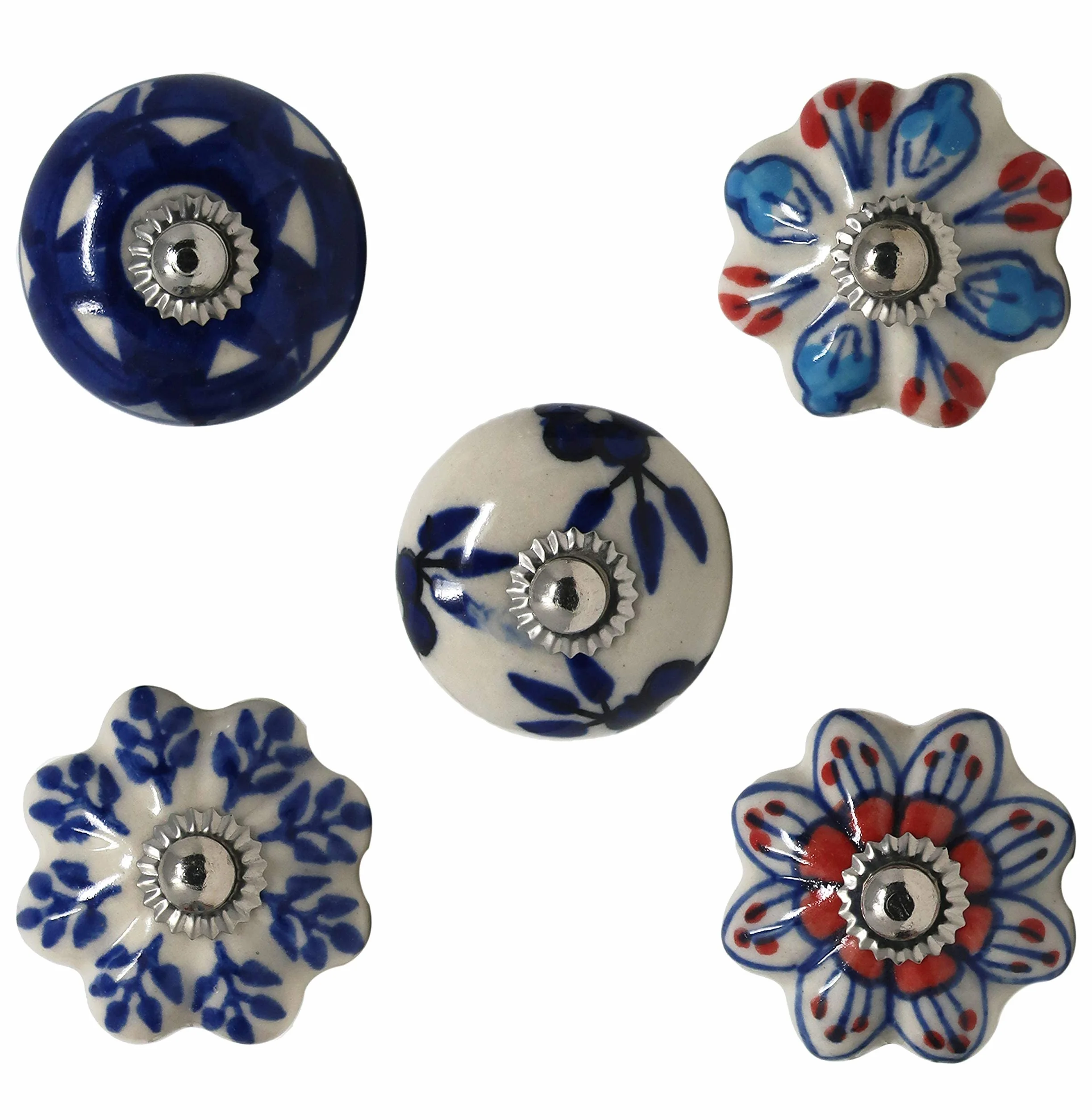 Set di 25 Pomelli in Ceramica Blu Colorati per Mobili da Cucina Armadietti da Bagno Cassettiere Decorativi Fatti a Mano