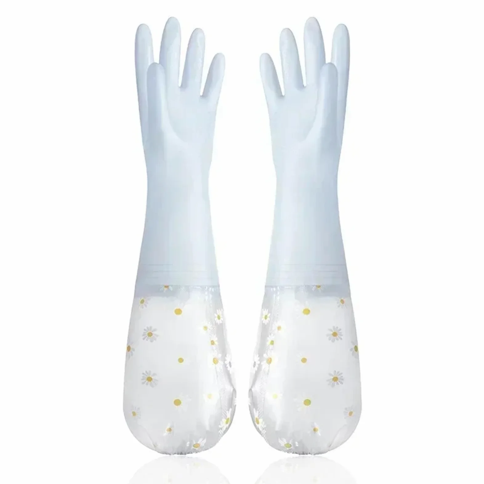 Guanto di Gomma 5 Paia di Guanti Lunghi for Lavare i Piatti, con Coulisse, in Gomma, Impermeabili, riutilizzabili, con Fiori, for la Pulizia dei Piatti(Blue)