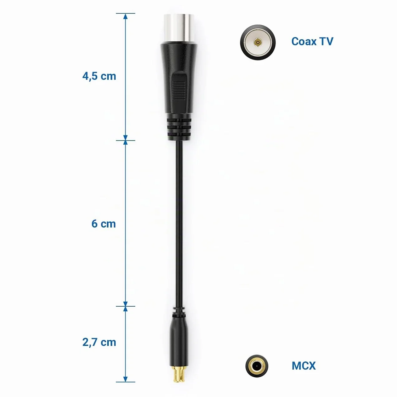 deleyCON Adattatore da Antenna Coassiale a DVB-T (MCX) - Presa da Antenna a Connettore - Compatibile con Dispositivi - Nero