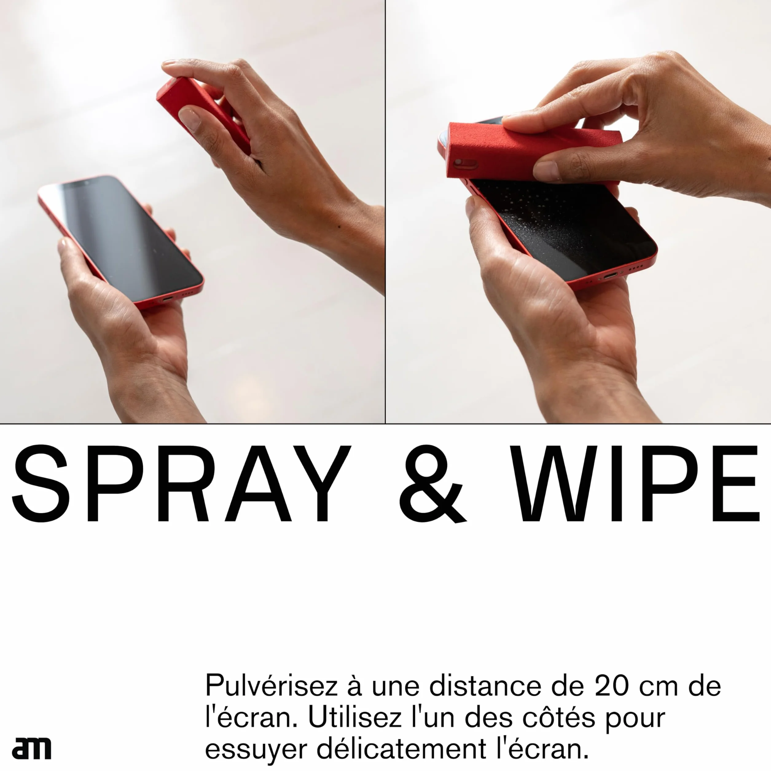 am Set di Pulizia per Schermo – Spray Detergente Liquido con Panno Integrato in Microfibra per Smartphone, Monitor PC, Smart TV, iPad Pro e MacBook Pro, Confezioni da 1, 2, 3 o 5 (Arancia, 1 Pack)
