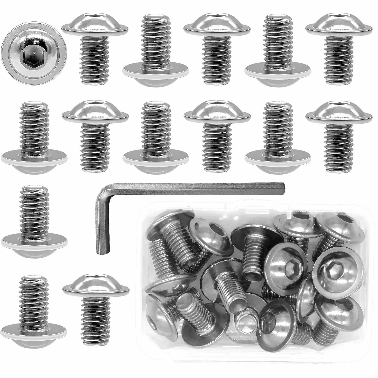 Viti Testa Bombata M8 x 14 mm Esagono Incassato Flangiate Inox Cava Esagonale con Chiave a Brugola