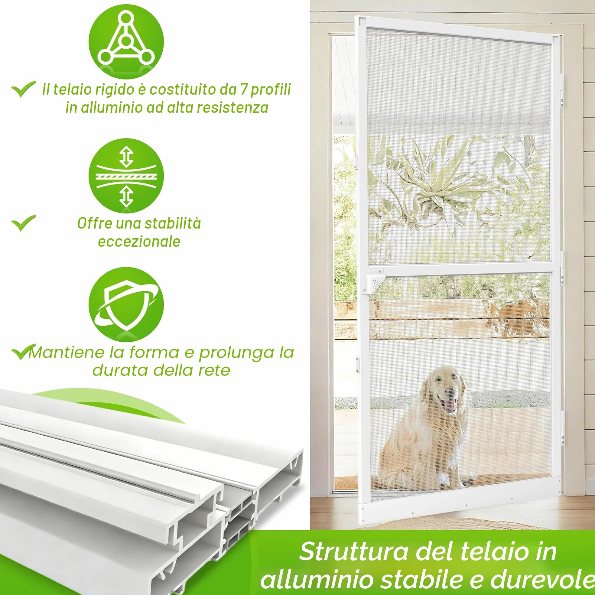 Aufun Zanzariera per porte fino a max. 120 x 240 cm, per porta con tessuto in fibra di vetro, Protezione Efficace Antinsetti Mosche, con telaio in alluminio bianco