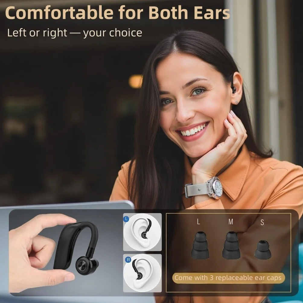 Cuffie Bluetooth 5.4, Auricolare Mani Libere con 22 Ore di Autonomia, Microfono con Cancellazione Rumore, IPX4, Auricolare Bluetooth Singolo per Ufficio, Lavoro, Guida e Sport
