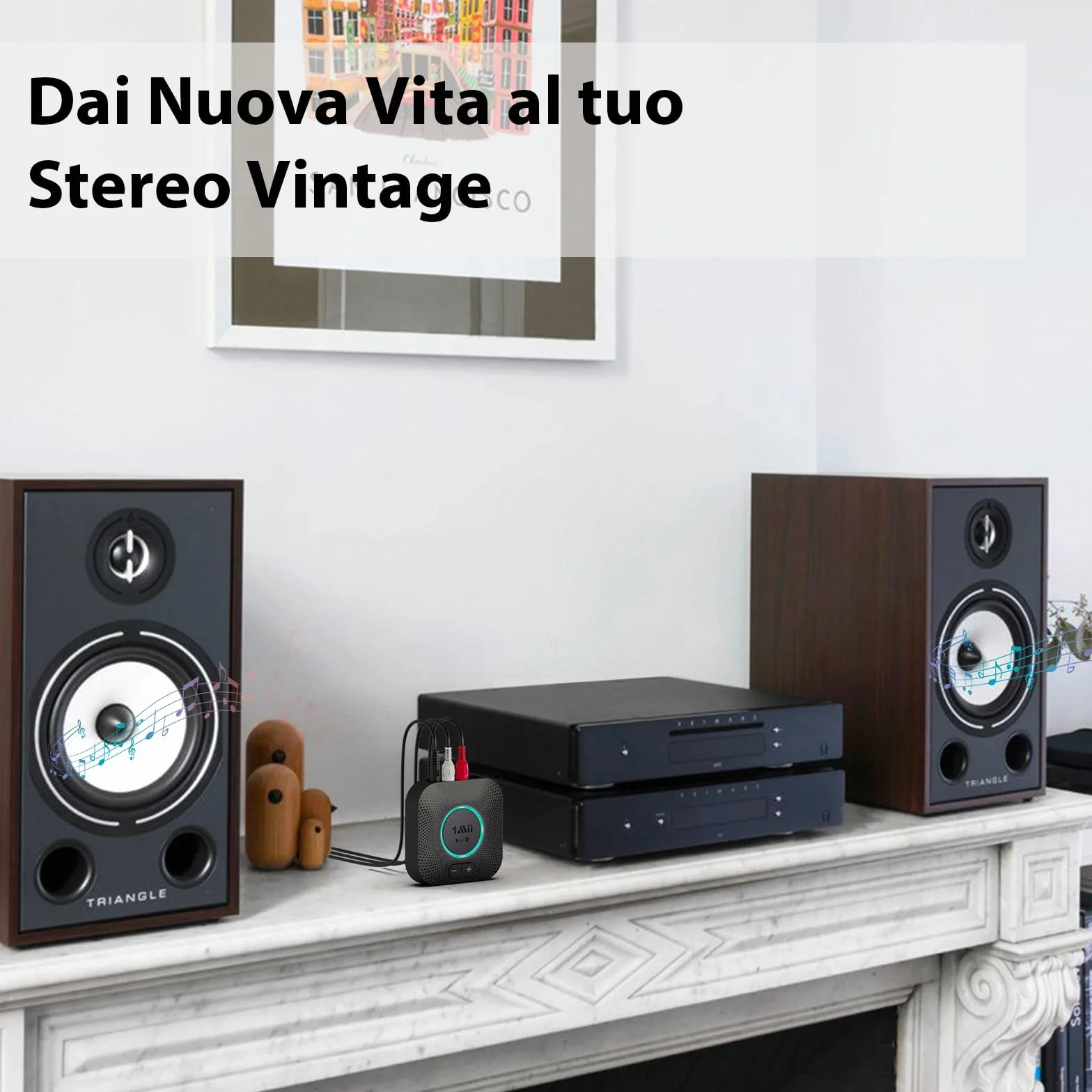 1Mii Ricevitore Bluetooth 5.3 HiFi, Adattatore Audio Bluetooth con Controllo Volume, Jack AUX e RCA aptX HD/Bassa Latenza Musica Wireless per Casse Attive, Impianto Stereo, Amplificatore, Lungo Raggio