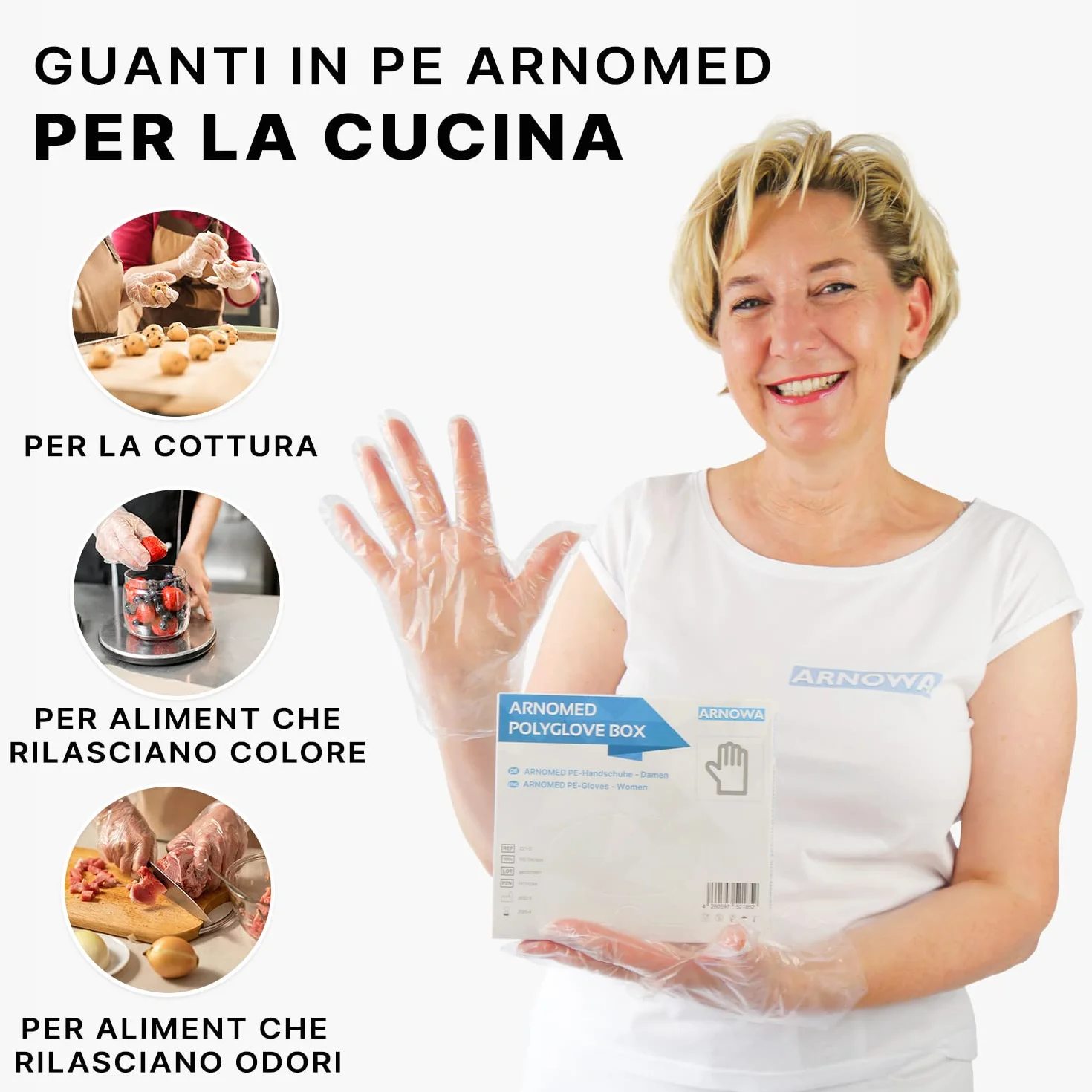ARNOMED Guanti monouso PE 100 pezzi usa e getta per alimenti trasparenti sottili