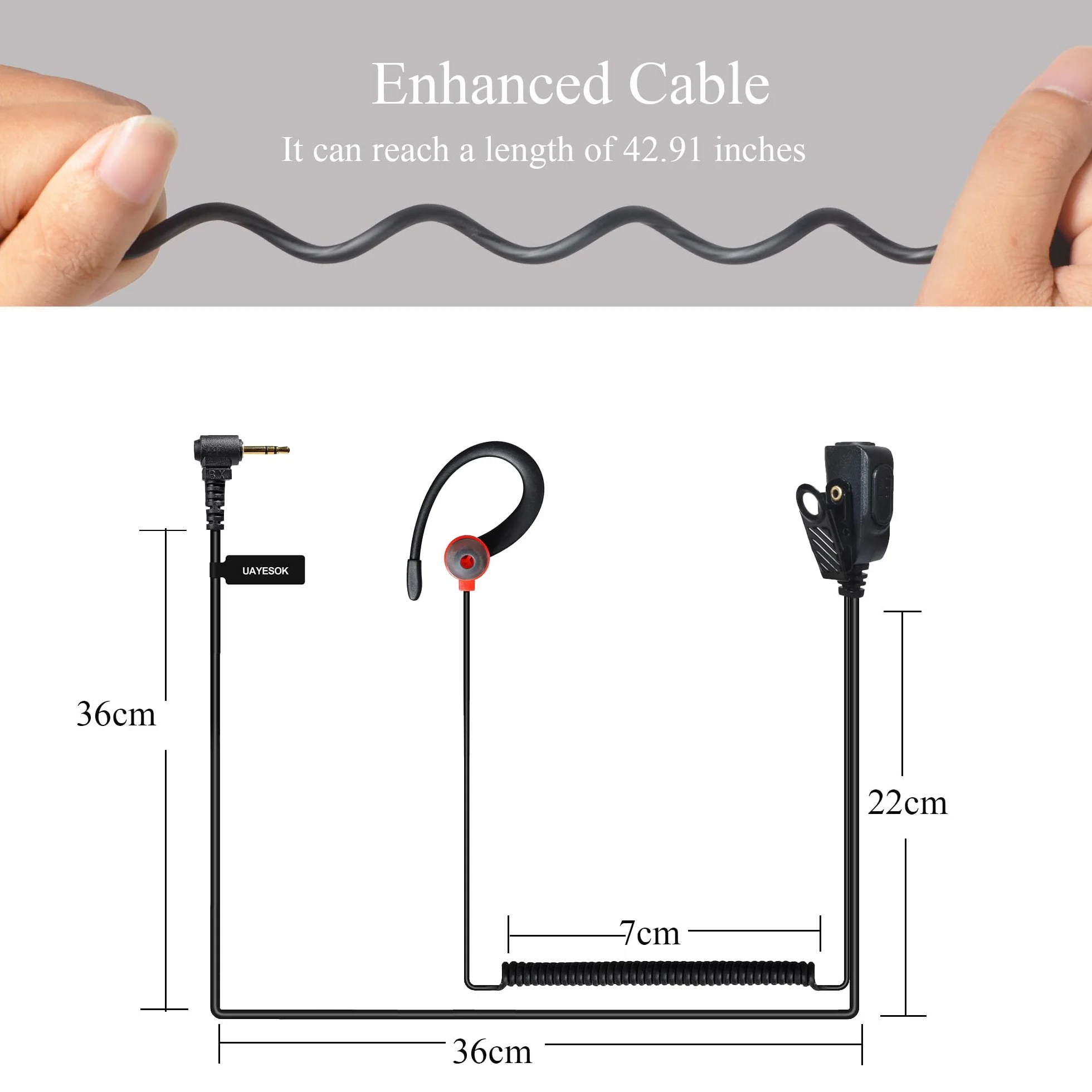 UAYESOK Auricolare radio per walkie talkie, a forma di G, con gancio morbido di sicurezza, con microfono PTT, per Motorola TLKR-T60 T61 T62 T80 T81 T82 T-92 H2O T80 Extreme T82 Extreme (confezione da