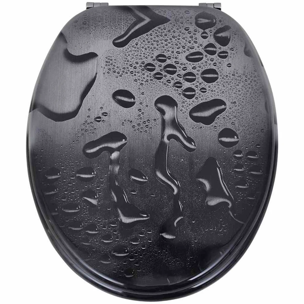 Sedile WC con design a gocce d'acqua, in robusto MDF, con cerniere in zinco cromato, regolabile da 12 a 20 cm, adatto per WC standard