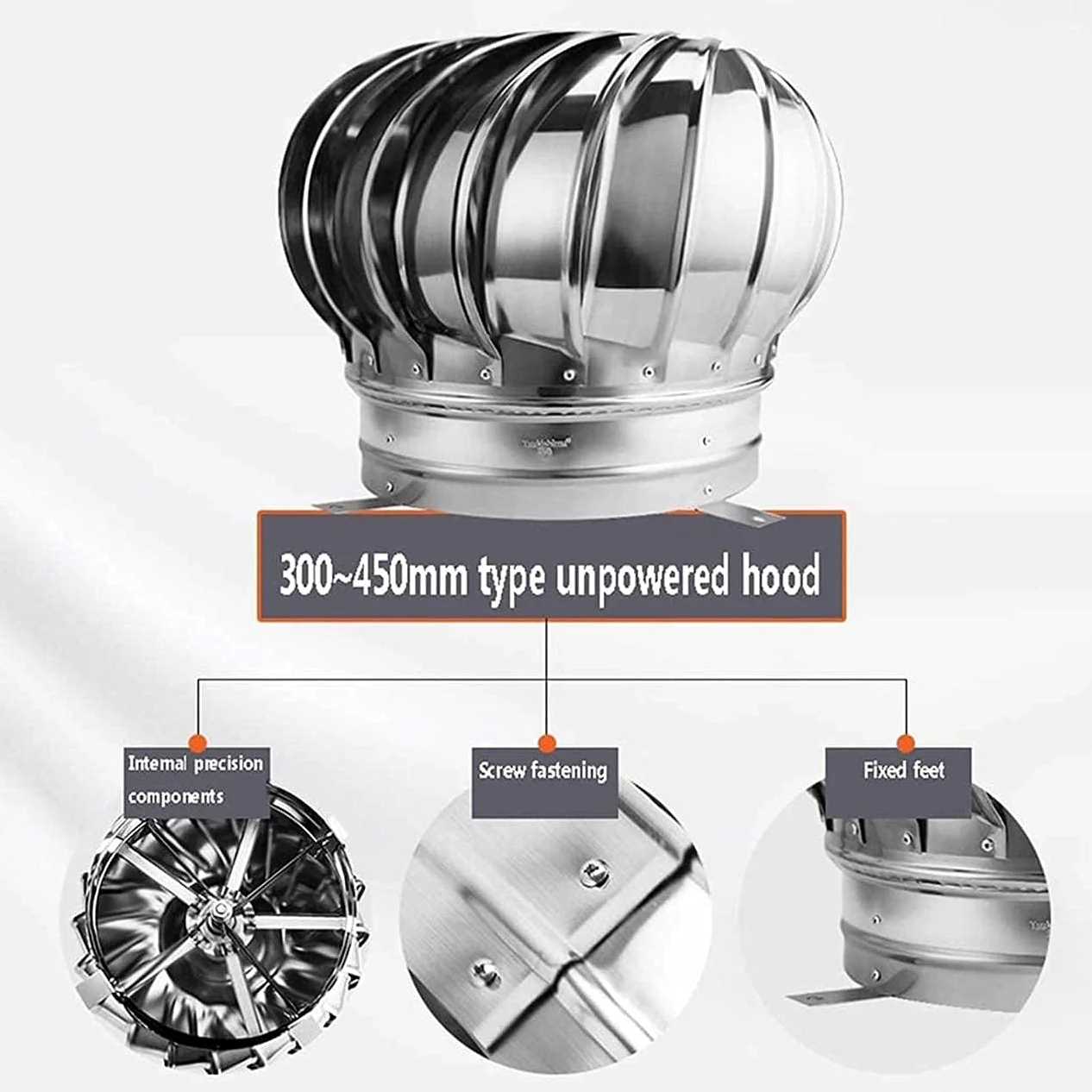 Rotat Comignolo Cappello - Acciaio Inox 304 Uccello Guard Spinner Anti Downdraught Rotary Ventilator - all-Purpose 250mm Copertura per Camino per Ventilazione migliorata