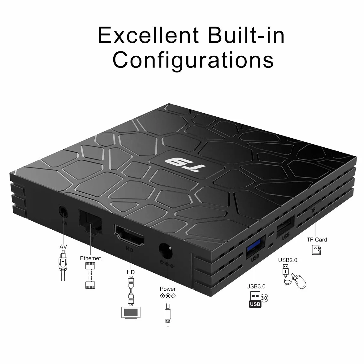 Android 9.0 TV Box, T9 Android Box 4GB RAM 32GB ROM RK3318 Quad Core 2.4GHz/5.0Ghz WiFi Bluetooth4.0 H.265 3D Ultra HD 4K TV Box