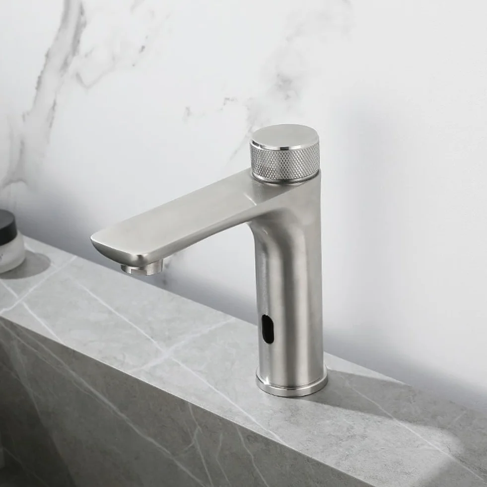 Zilimontt Rubinetto con sensore a infrarossi, in acciaio inox, touchless, automatico per lavabo, miscelatore per acqua calda e fredda