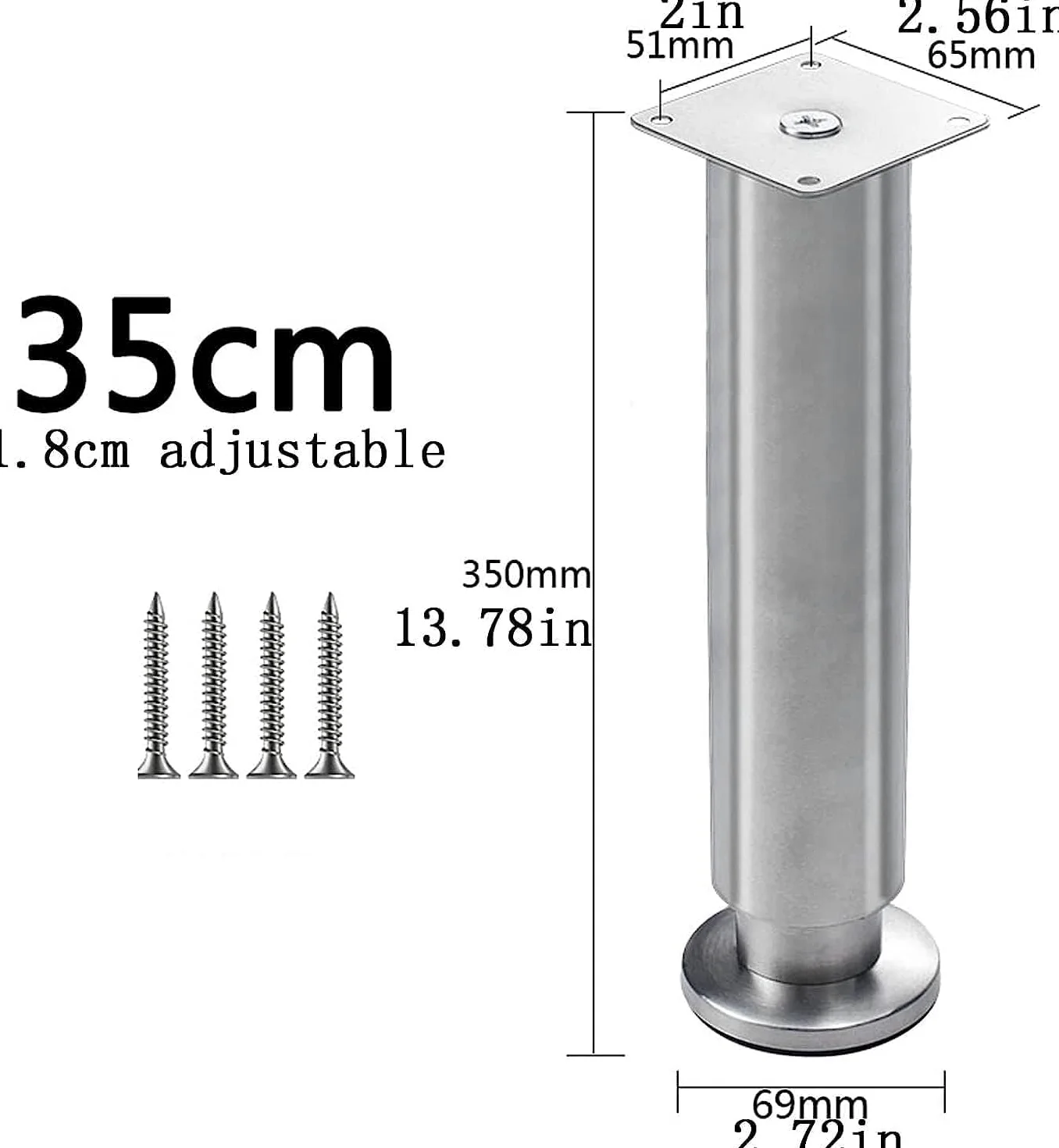 Feng Shui， Gambe per mobili Set di 4 Gambe per mobili, Piedini per Tavolo Regolabili in Acciaio Inossidabile, Gamba di Supporto per Divano di Ricambio per carichi Pesanti, per Supporto TV Letto Piano