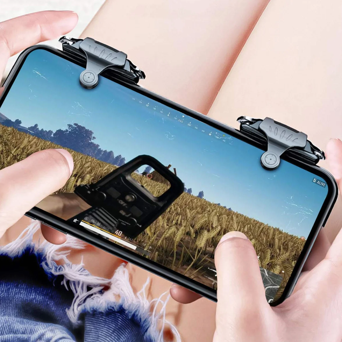 Newseego Trigger di Gioco Mobili PUBG, Controller Sensible per Smartphone L1R1 Pulsante di Gioco di Shoot&Aim Accessori di Telefono per Knives Out/PUBG/Rules of Survival per Android e iOS(1 Paio)-Nero