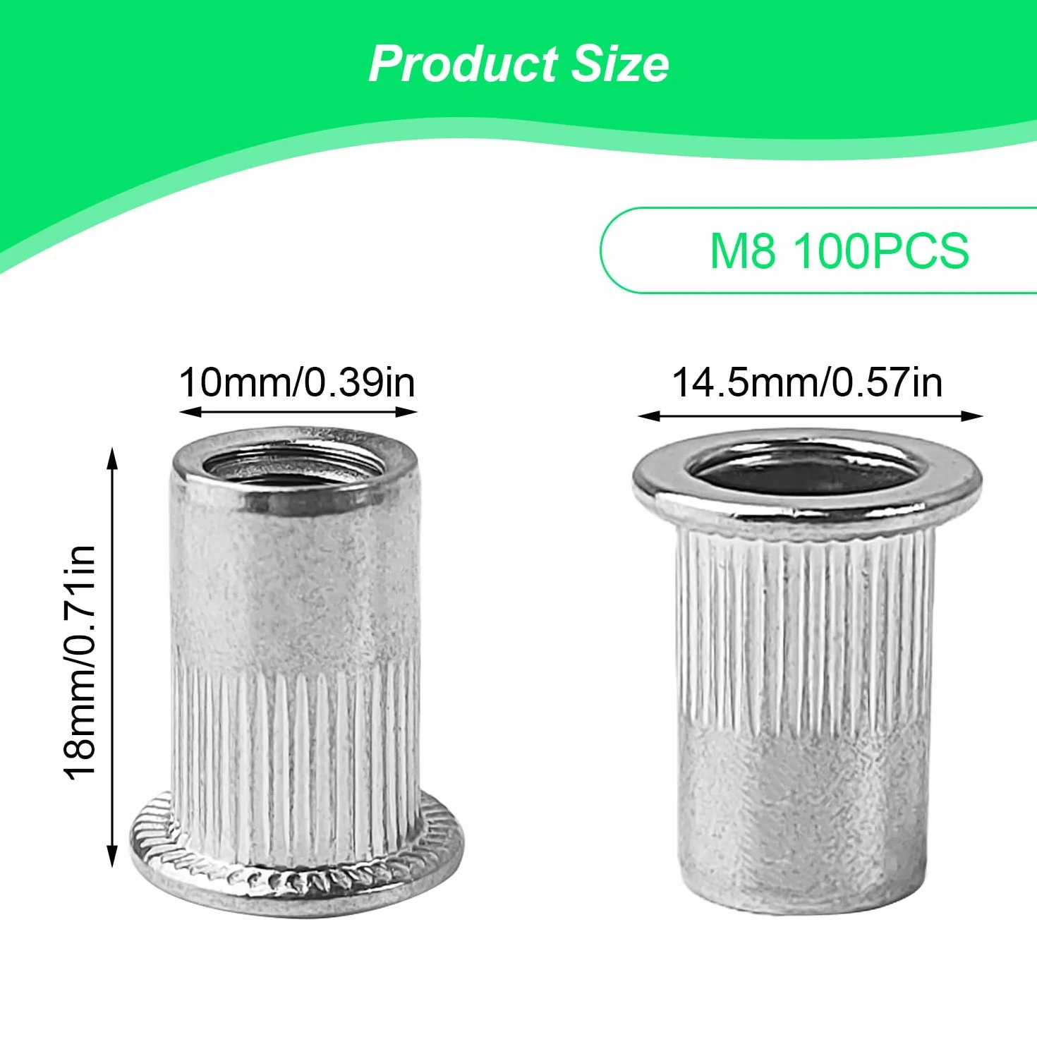 Rivetti Filettati M8 Acciaio Inossidabile 10 mm Inserti Ciechi per Metallo e Plastica 100 Pezzi
