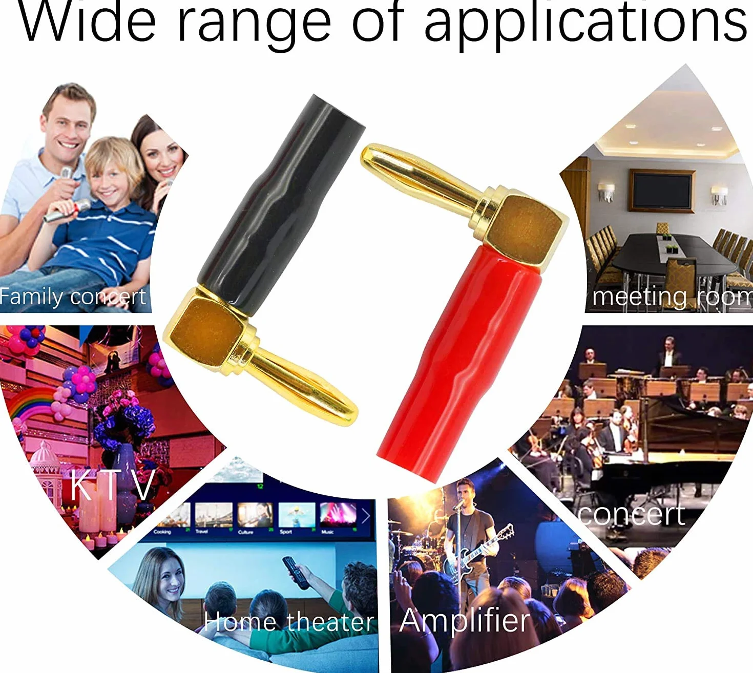 RUNCCI-YUN 10Pcs 90 gradi Banana spine,connettori a banana a forma di L, 24 K placcato oro 4 mm connettore altoparlante per cavo altoparlante, ricevitori audio/video, amplificatori (rosso e nero)