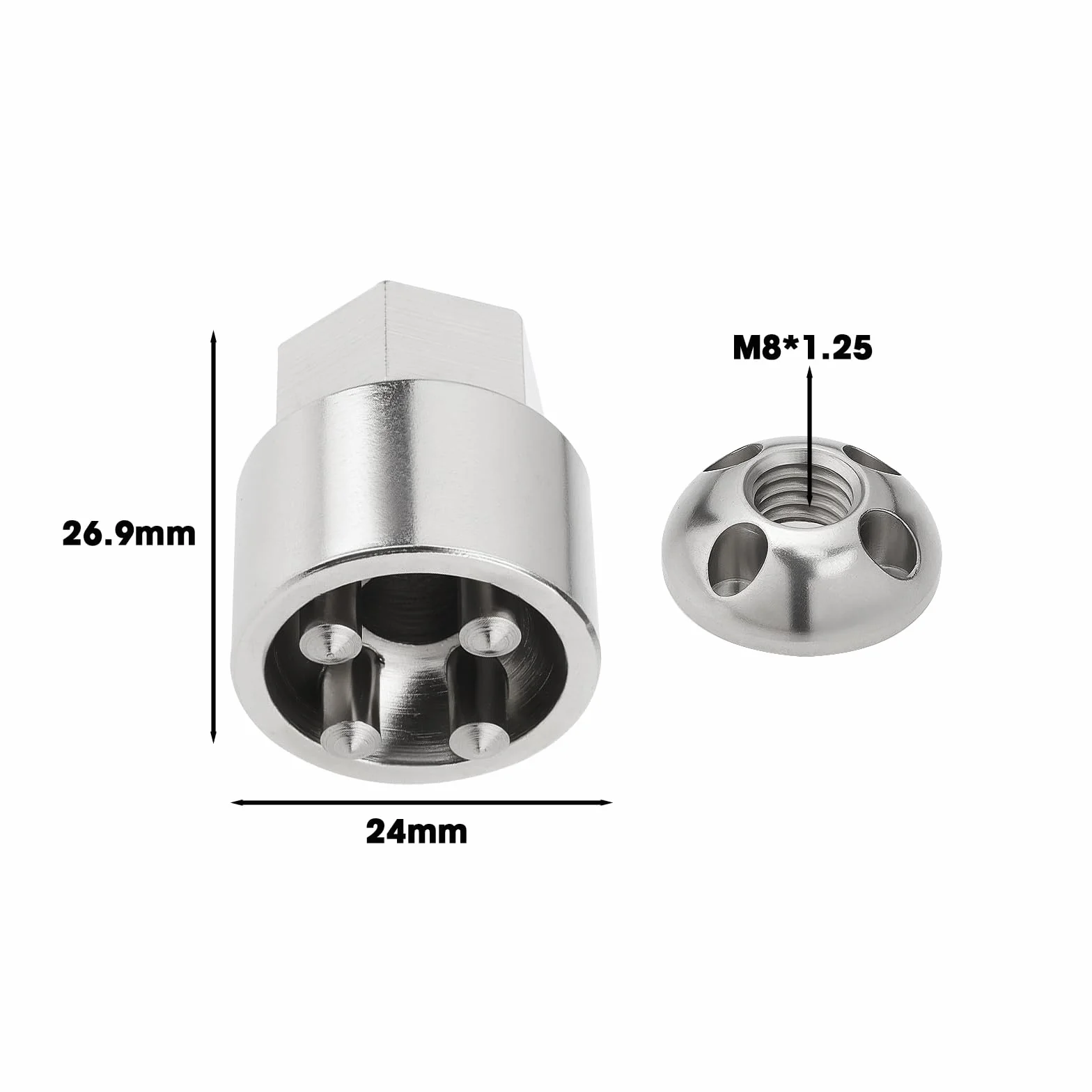 Kit Dadi Antifurto M8 4 Fori Acciaio Inox Portabici Tetto Tenda Sistema Solare Argento