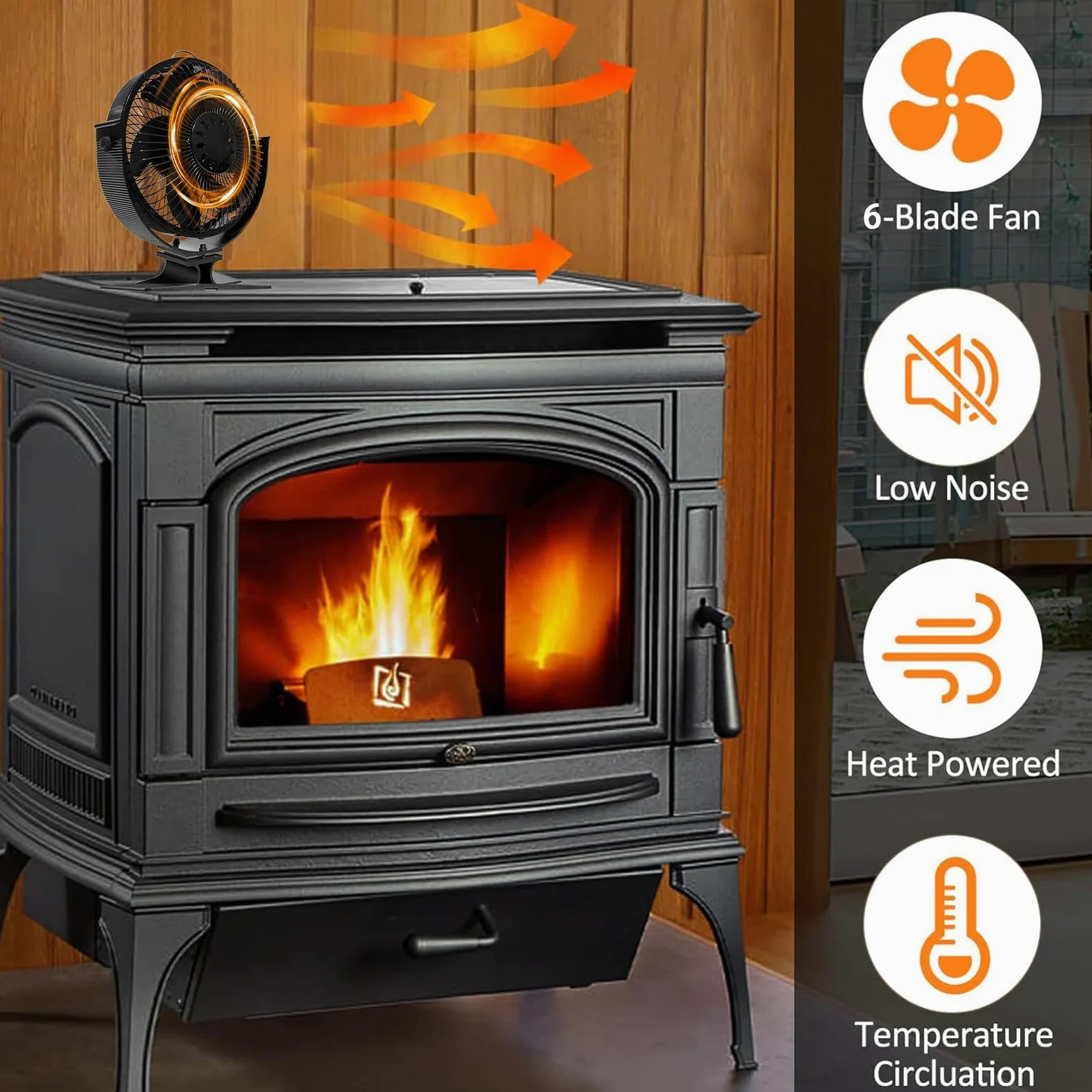 Ventilatore Termico per Stufa a Legna E Forniture Per La Casa | Ventilatore da a Legna con Rotazione a 360 Gradi Utilizzabile In Appartamento, Dormitorio, Ristorante, Affitto