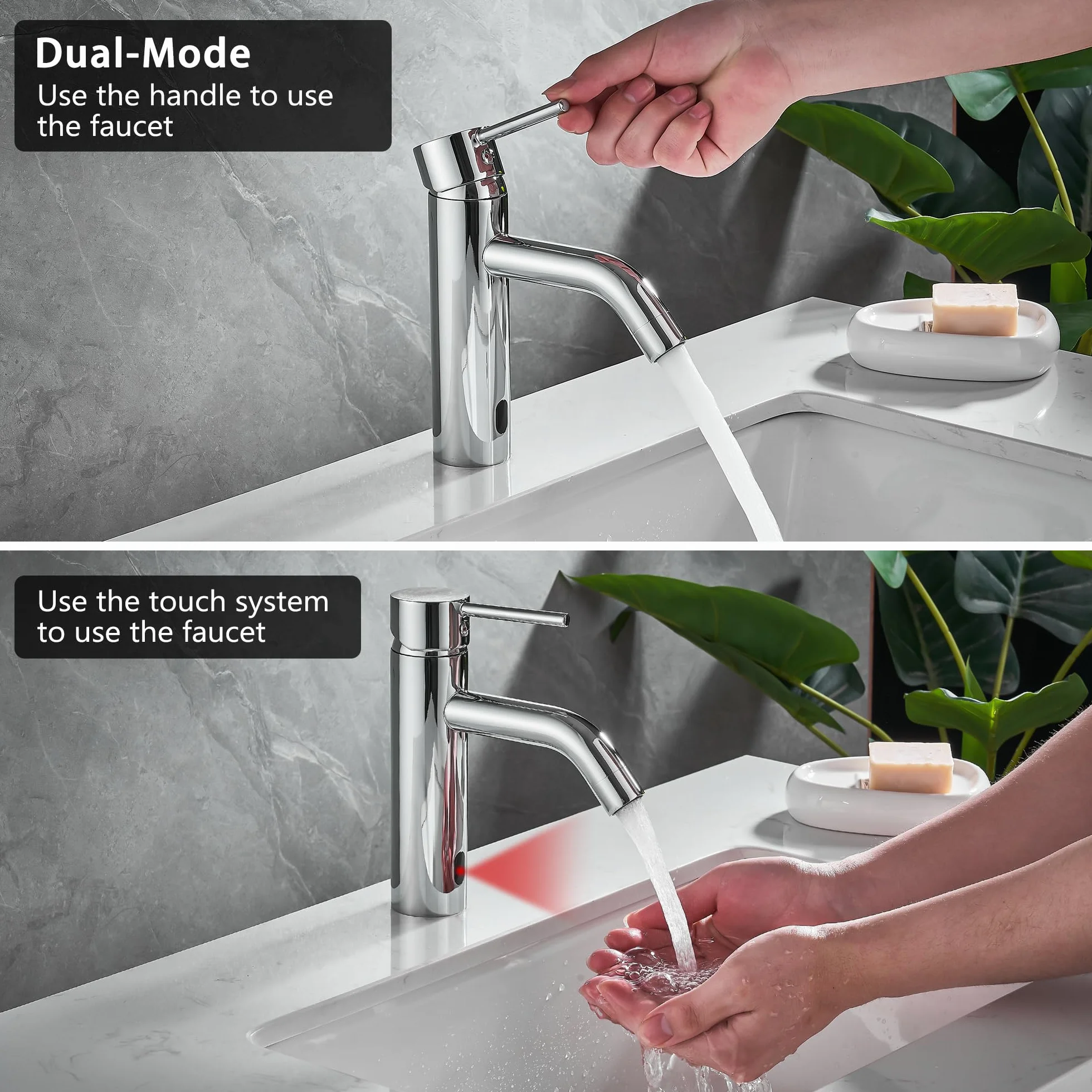 Rubinetto con Sensore Infrarossi Automatico per Lavabo Bagno Acciaio Inossidabile Cromo Argento