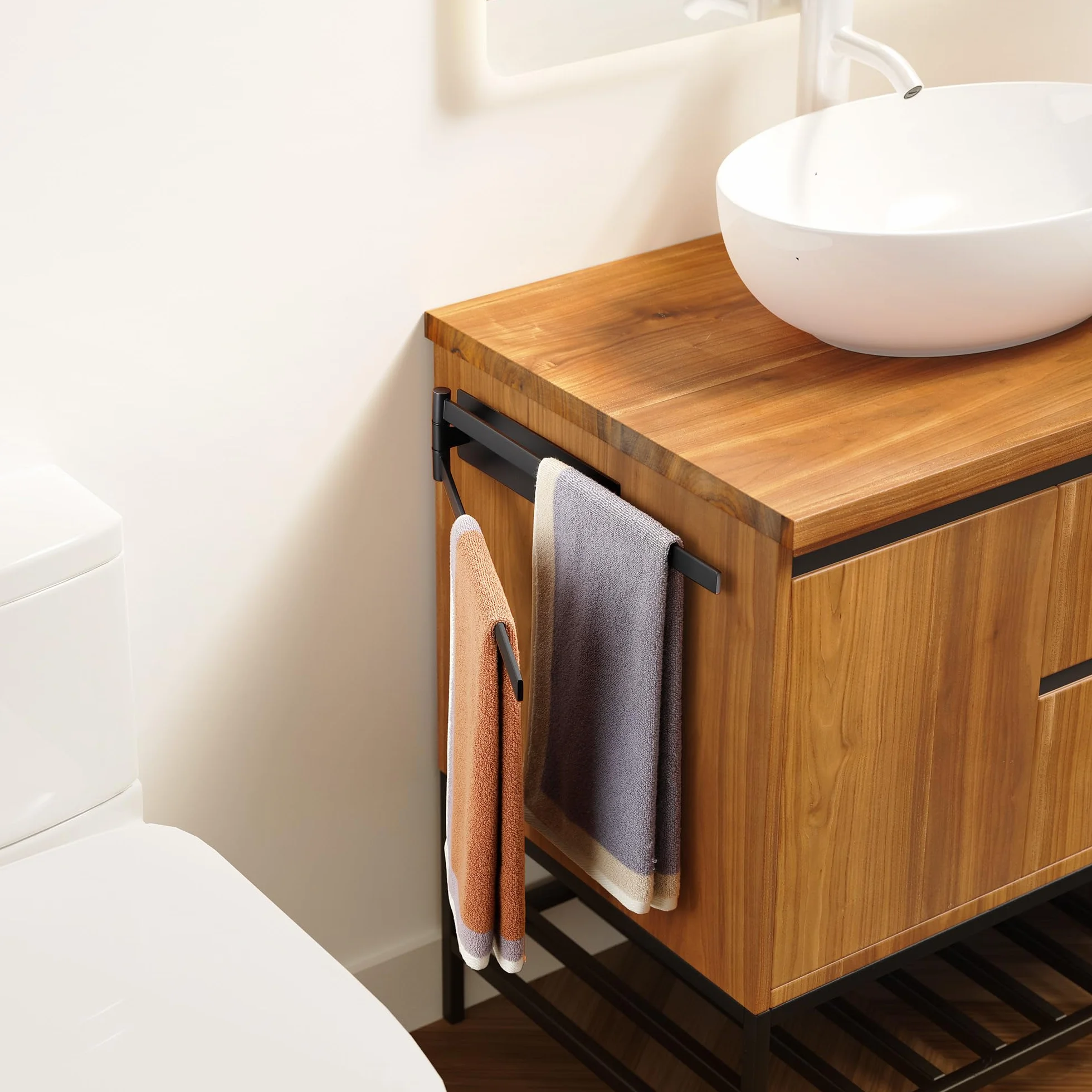 Porta Asciugamani Bagno Adesivo Girevole 180° Acciaio SUS304 Nero 39cm
