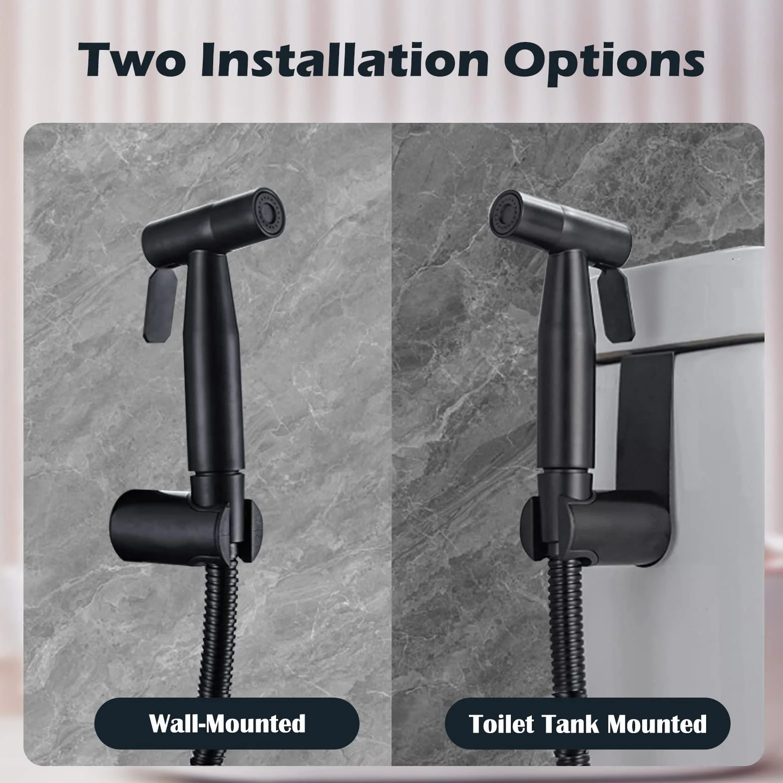 Set di doccetta per bidet, in acciaio inox spazzolato, bidet con valvola G1/2" e un adattatore G3/8" per doccia, bagno, carta igienica, pulizia dei pannolini (nero)