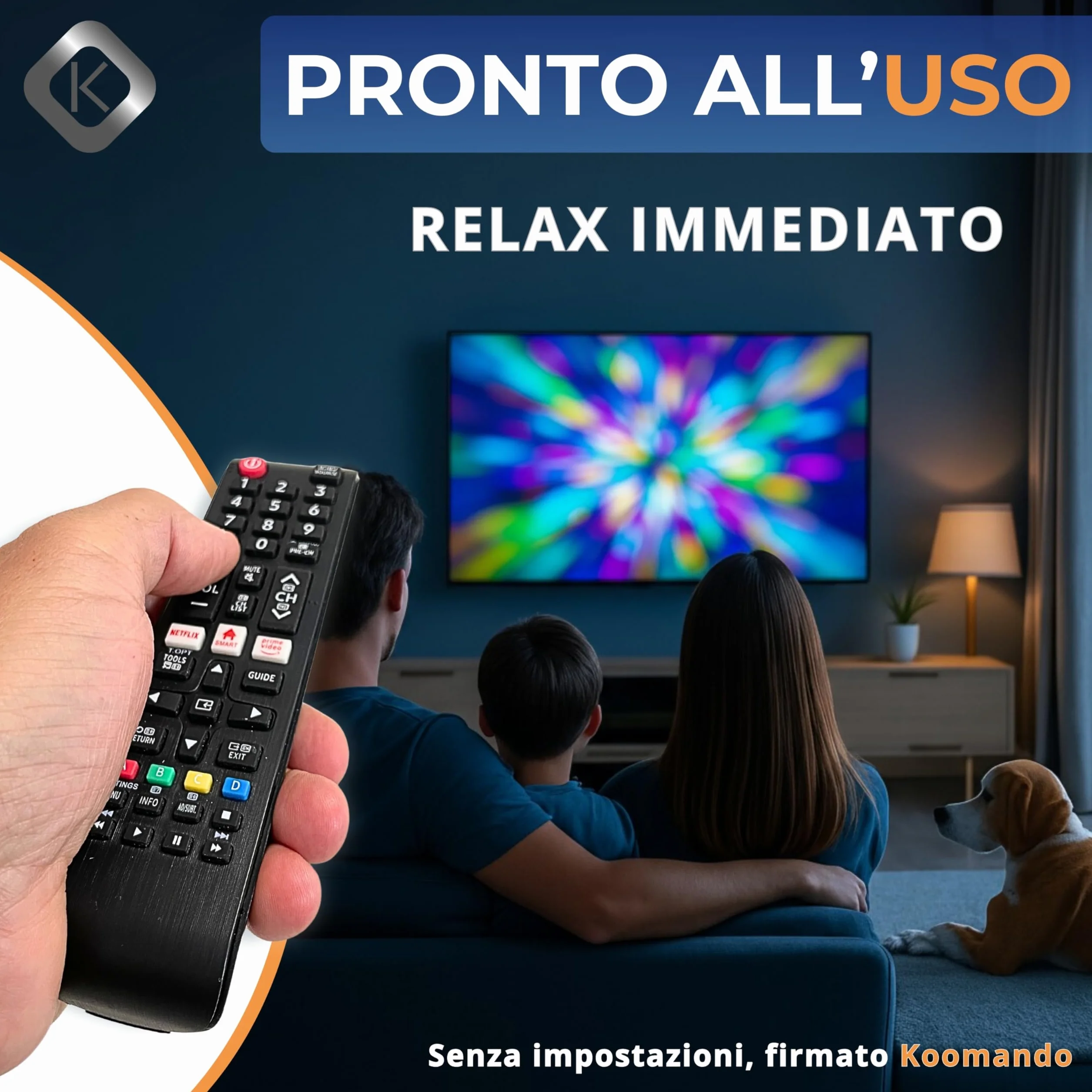 Koomando Telecomando Universale per Samsung TV LCD LED QLED UHD 4K 8K Curved HDR, Serie AA59 BN59, Pronto all'Uso senza Programmazione, Tasti Rapidi Netflix Prime Video, Compatibile Smart TV