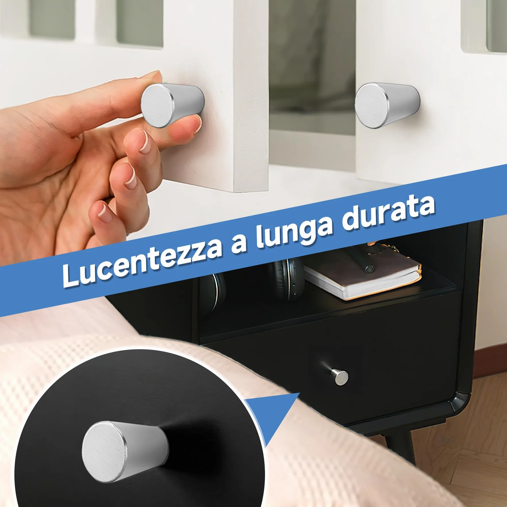 Pomelli per Mobili in Alluminio Opaco – Maniglie Rotonde per Cassetti con Viti, Stile Moderno per Armadi Cucina, Bagno (Argento)