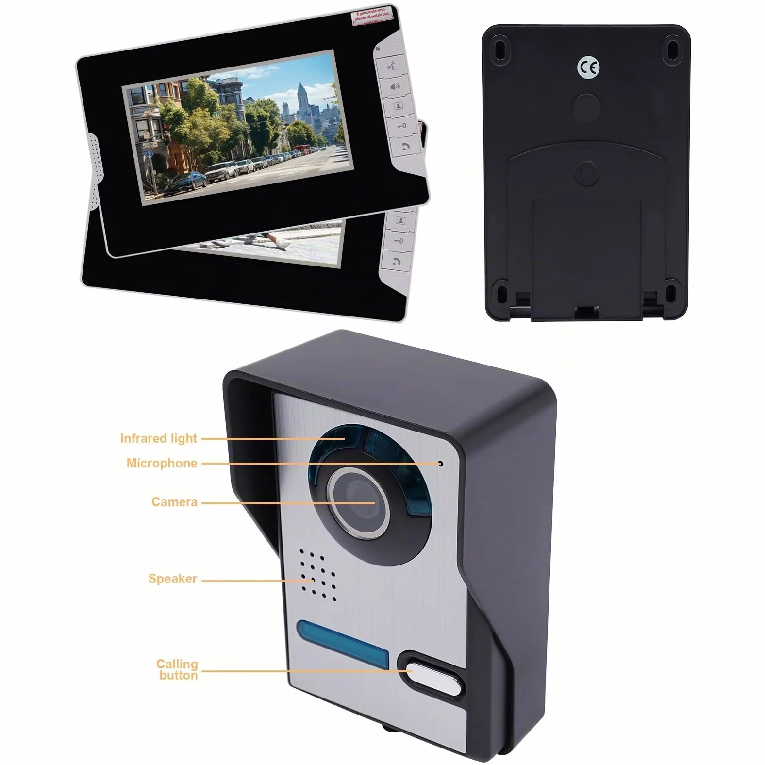 Citofono Video Domestico Videocamera Campanello Monitor Kit Casa Familiare Telefono Porta Filo Audio Videocitofono Senza Fili Esterno Telecamera Suoneria Rilevamento Campanello Monitor