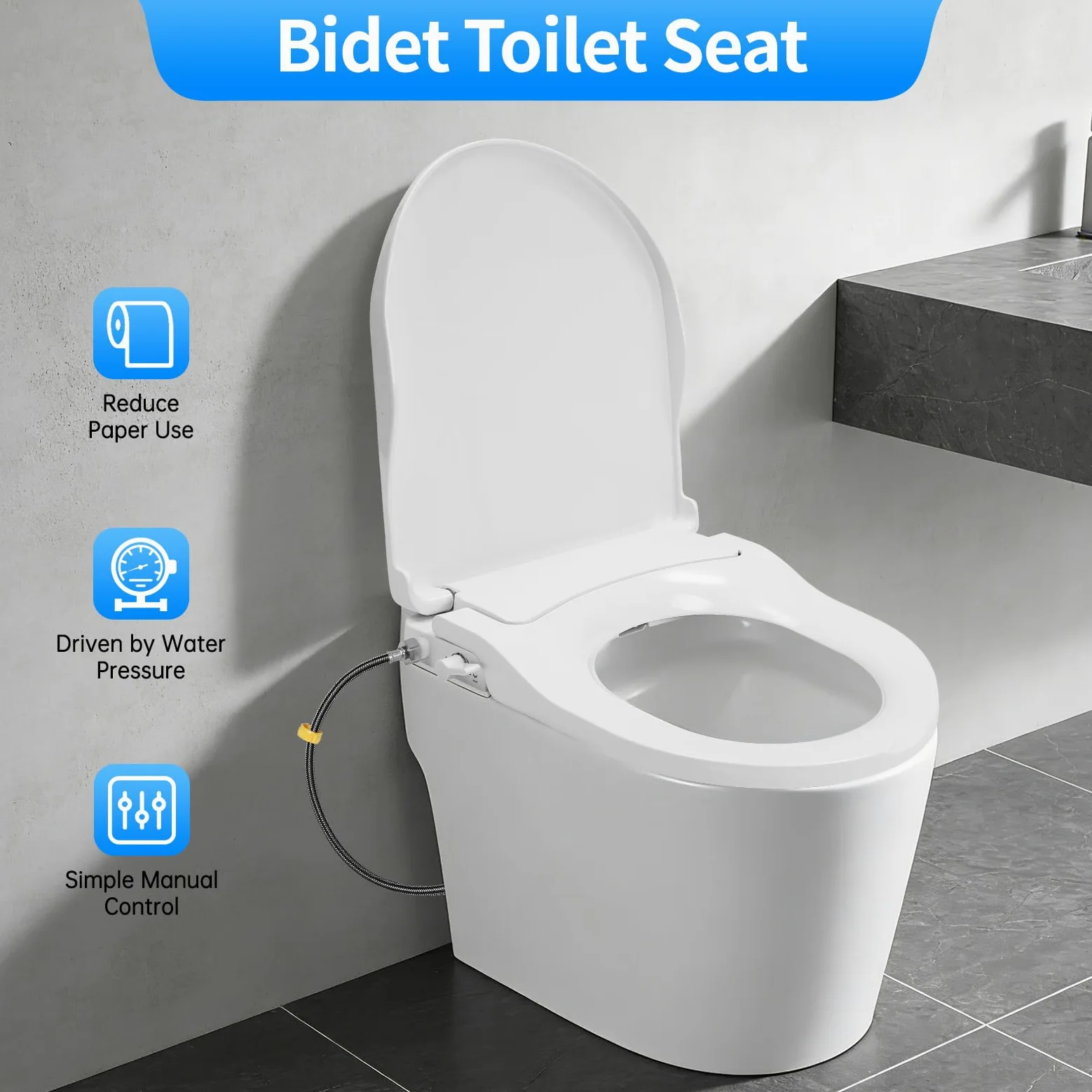 Sedile WC a forma di D, sedile WC con doccetta doppio ugello, sedile WC ecologico senza carta, lavaggio donna e igiene intima, ideale per bagno durevole, lunetta da toilette universale, bianco